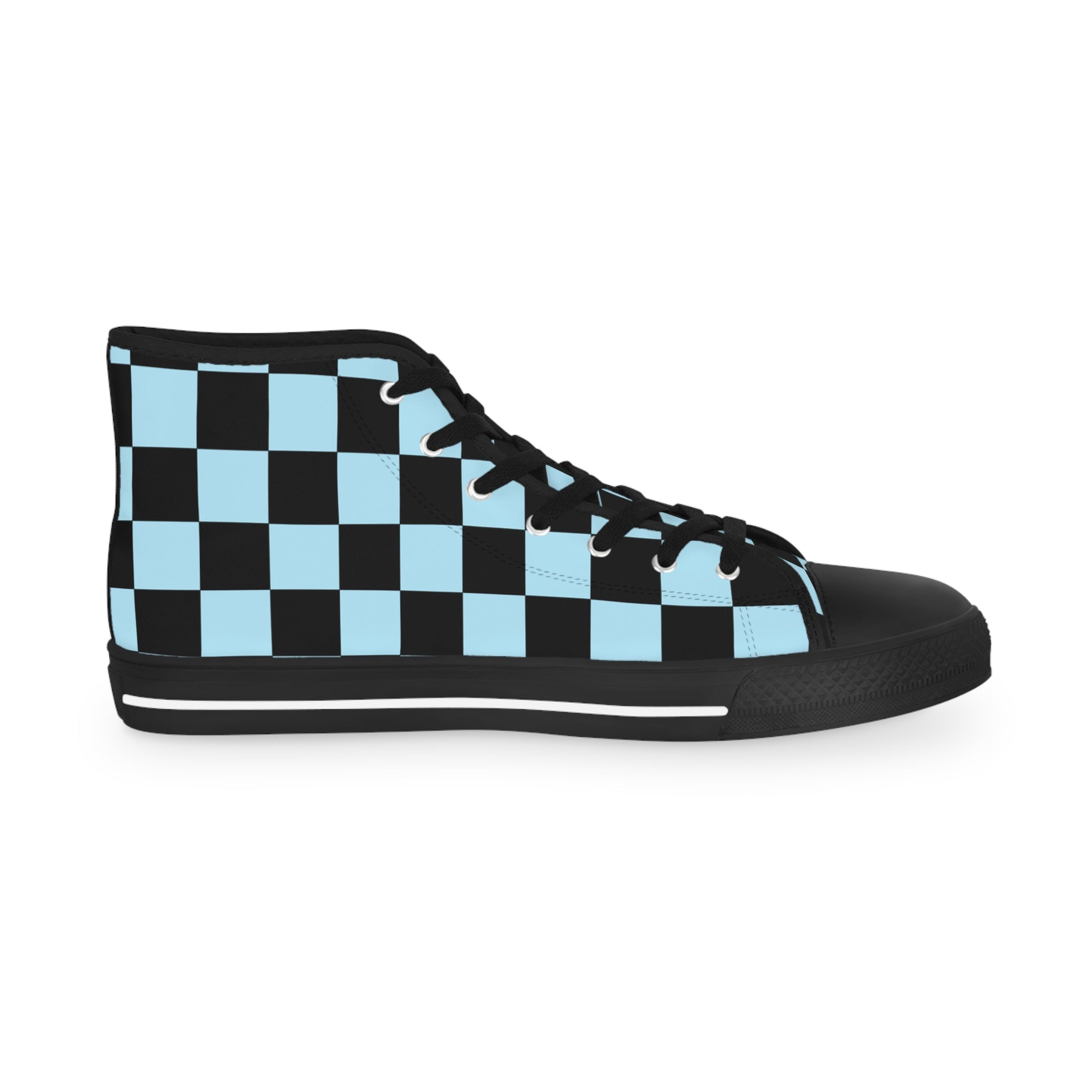 Checkerboard Black and Blue Men's High Top Sneakers, Artsulli - Art is Long, Life is Short, Shoes, , , , , , , 