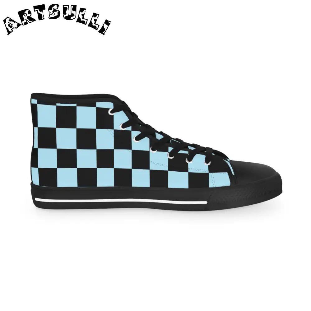 JAKKOUTTHEBXX Checkerboard Black and Blue Men’s High Top Sneakers