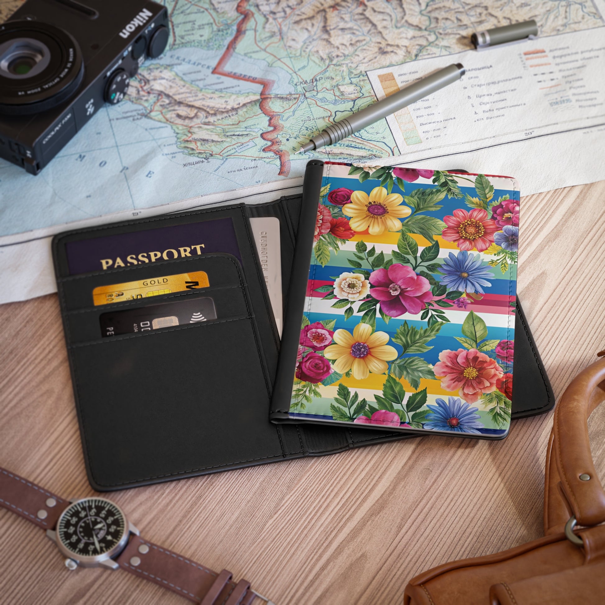 Floral Stripe 4K Passport Cover, Artsulli - Art is Long, Life is Short, Accessories, , , , , , , 