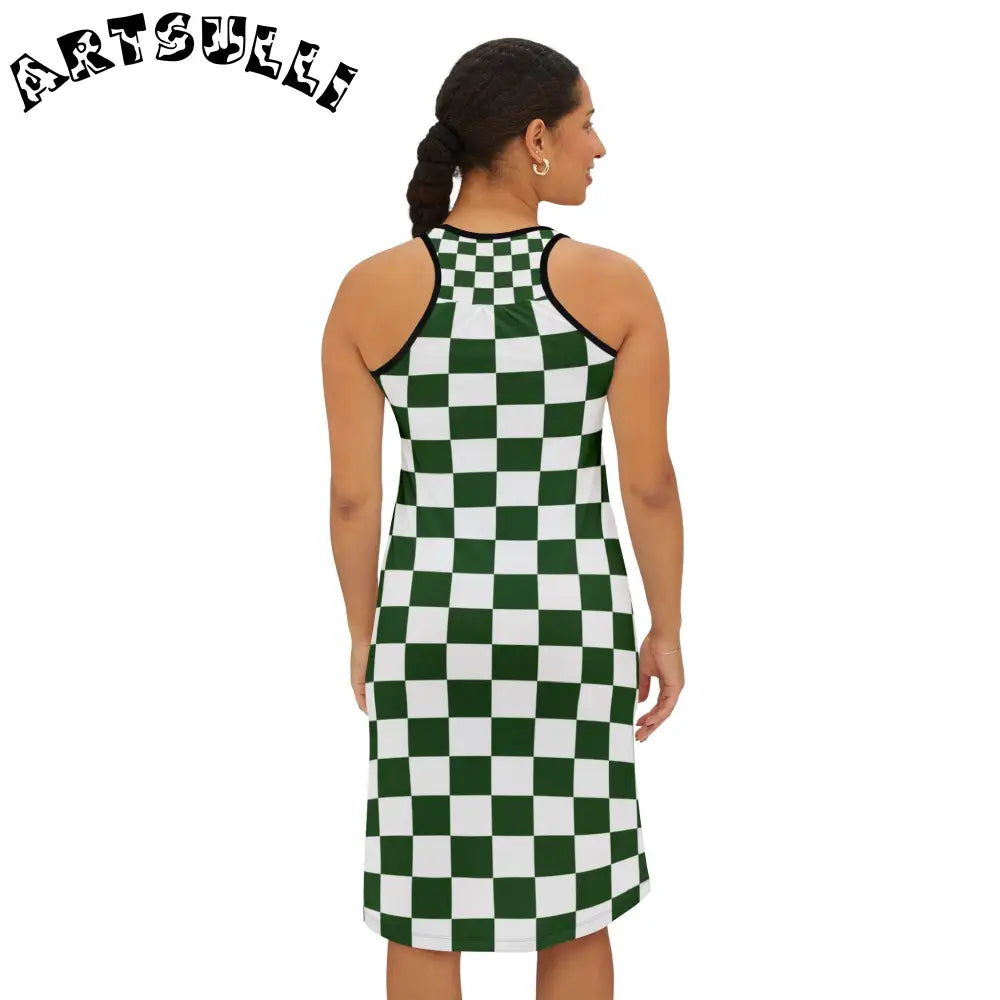 JAKKOUTTHEBXX Checkerboard White and Dark Green Women’s Racerback