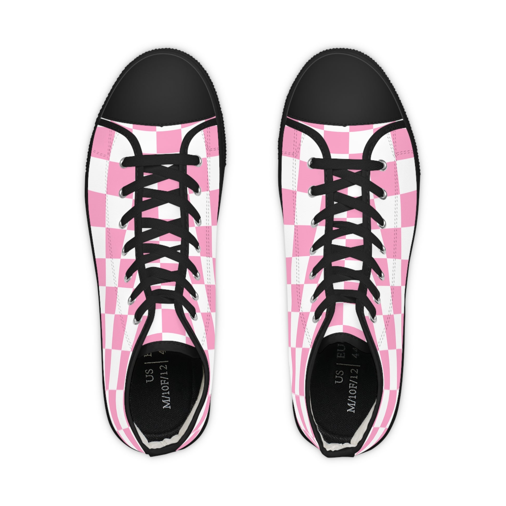 Checkerboard Hot Pink and White Men's High Top Sneakers, Artsulli - Art is Long, Life is Short, Shoes, , , , , , , 