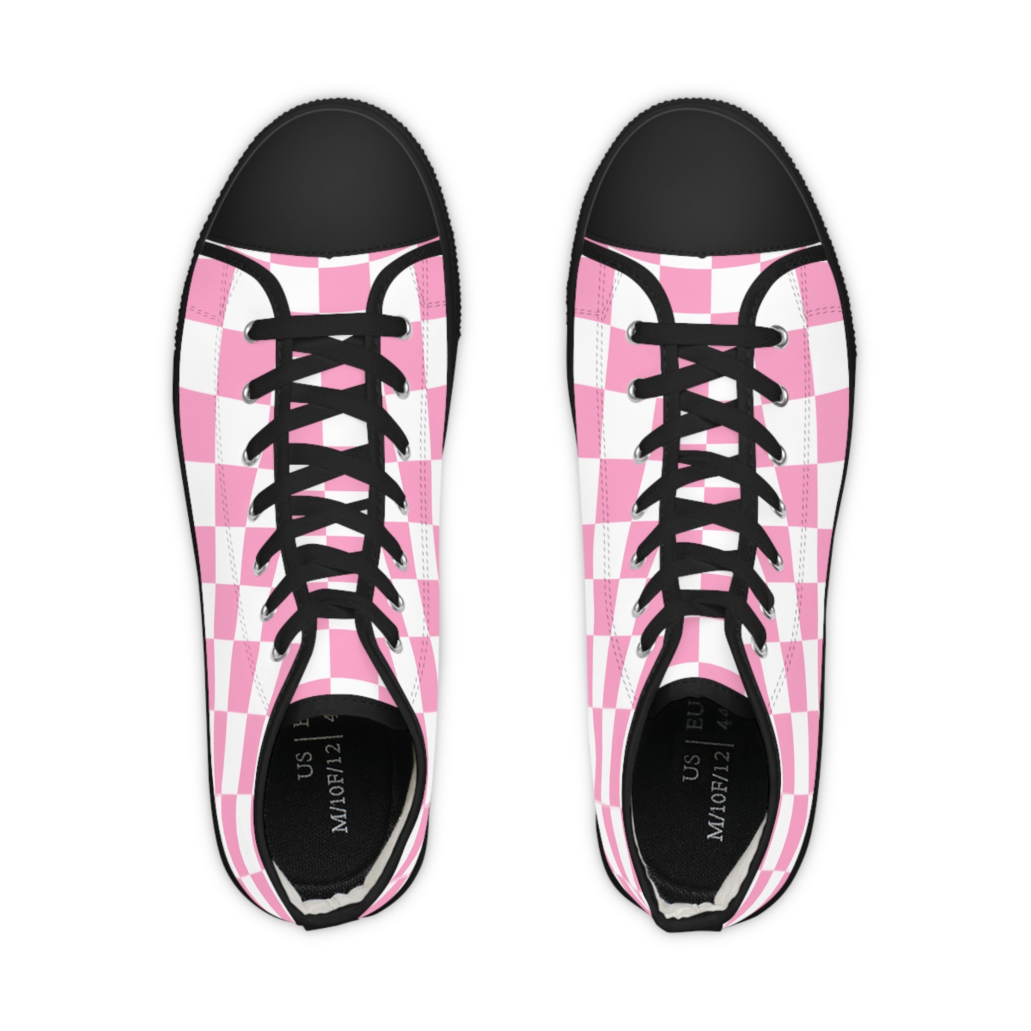 Checkerboard Hot Pink and White Men's High Top Sneakers, Artsulli - Art is Long, Life is Short, Shoes, , , , , , , 