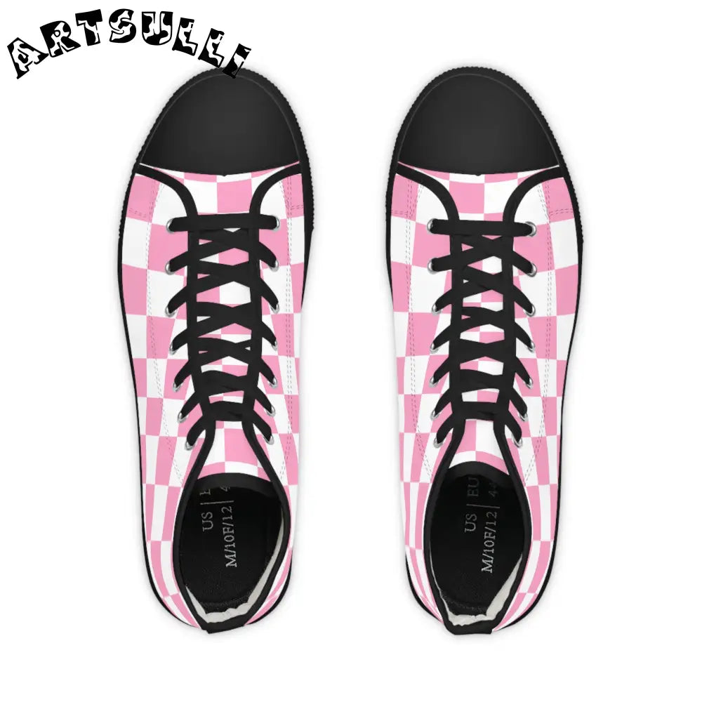 JAKKOUTTHEBXX Checkerboard Hot Pink and White Men’s High Top