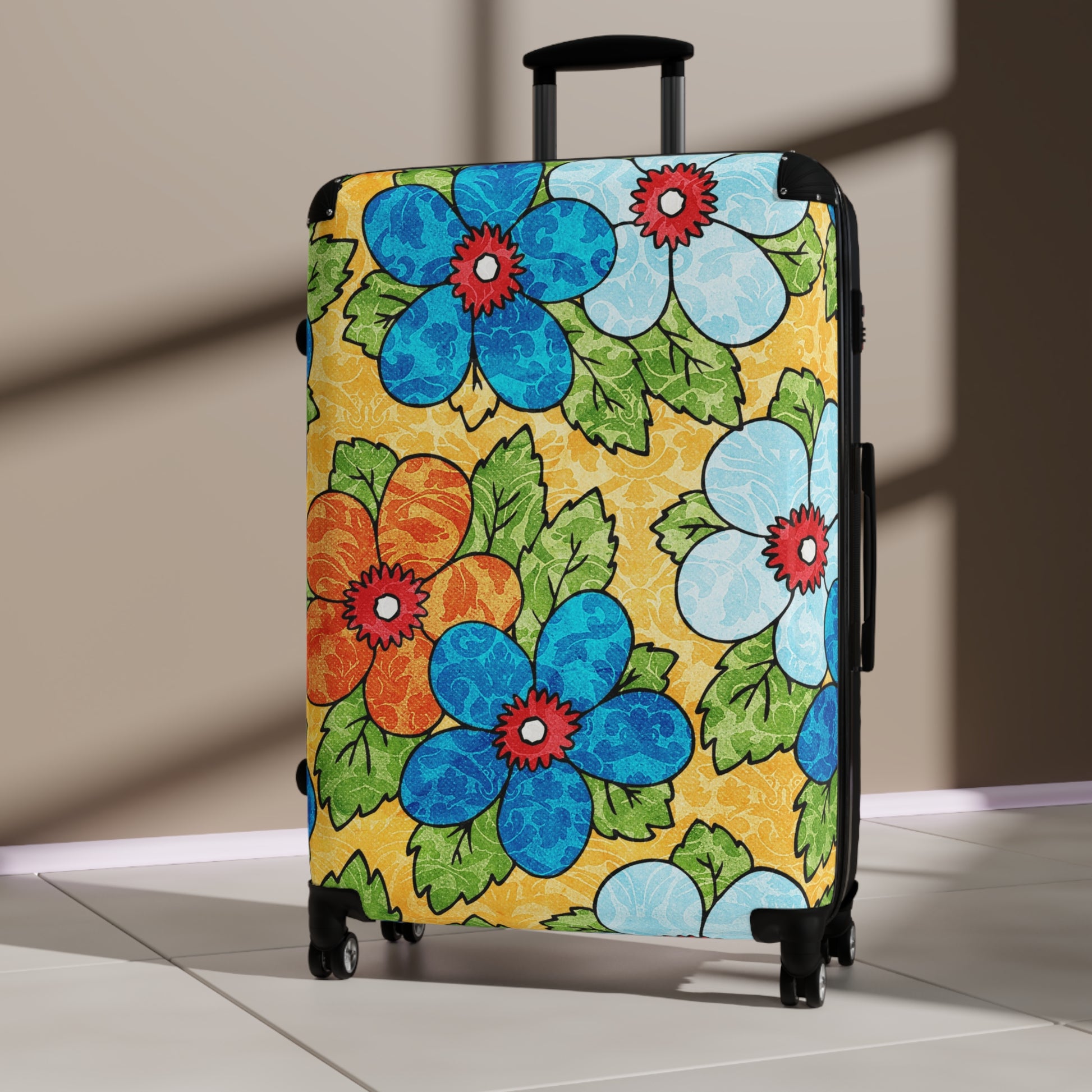 Groovy Yellow Floral Kl II Suitcase, Artsulli - Art is Long, Life is Short, Bags, , , , , , , 