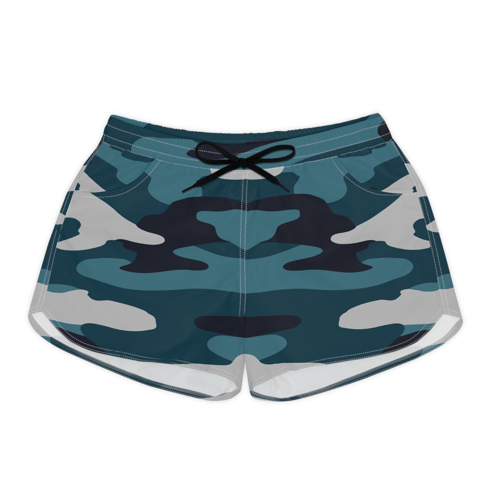 Blue Camouflage Women's Casual Shorts (AOP), Artsulli - Art is Long, Life is Short, All Over Prints, Size, S, Color, Black drawstring, , , 22237412446386529524