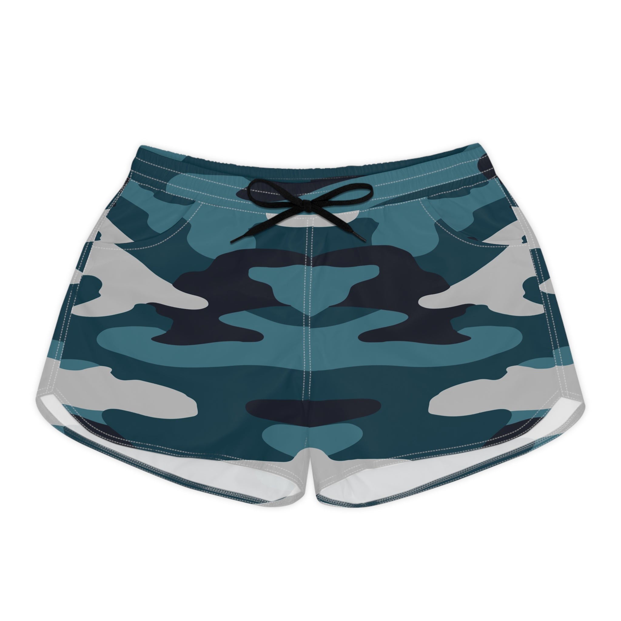 Blue Camouflage Women's Casual Shorts (AOP), Artsulli - Art is Long, Life is Short, All Over Prints, Size, S, Color, Black drawstring, , , 22237412446386529524