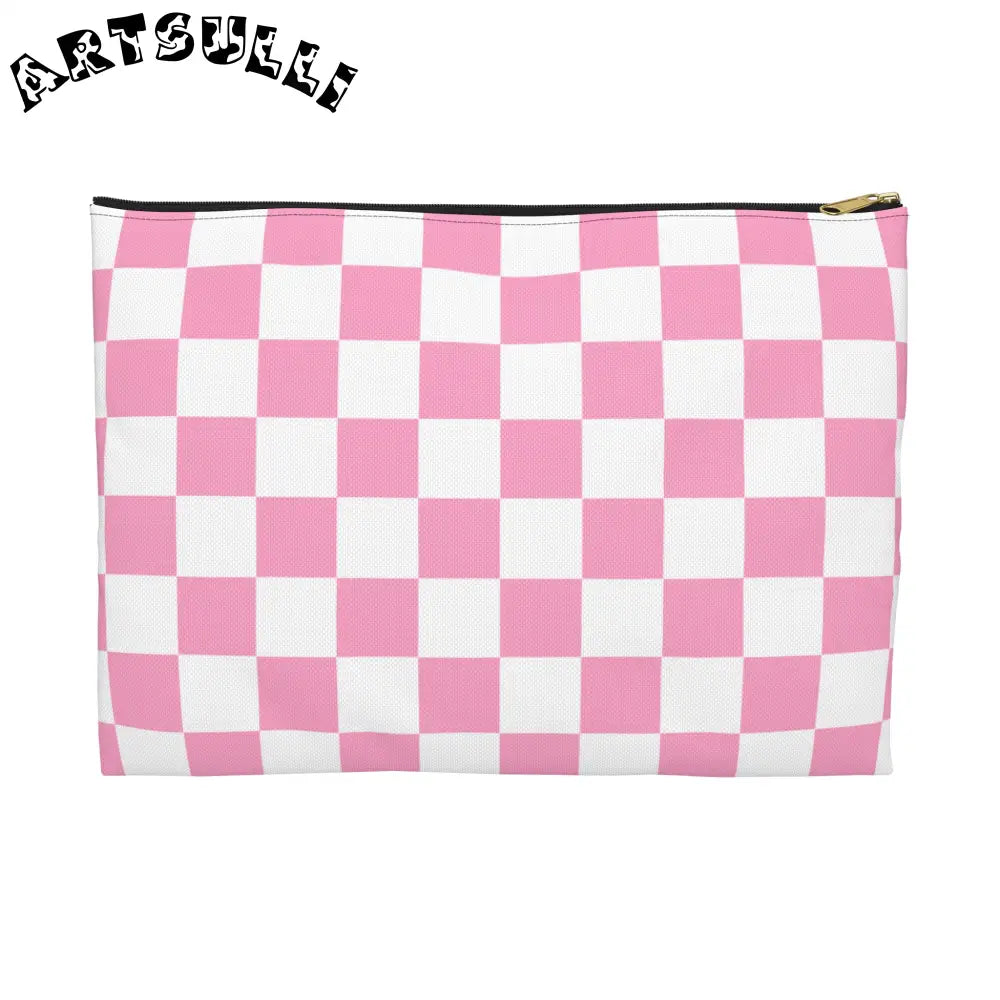 JAKKOUTTHEBXX Checkerboard Hot Pink and White Accessory Pouch