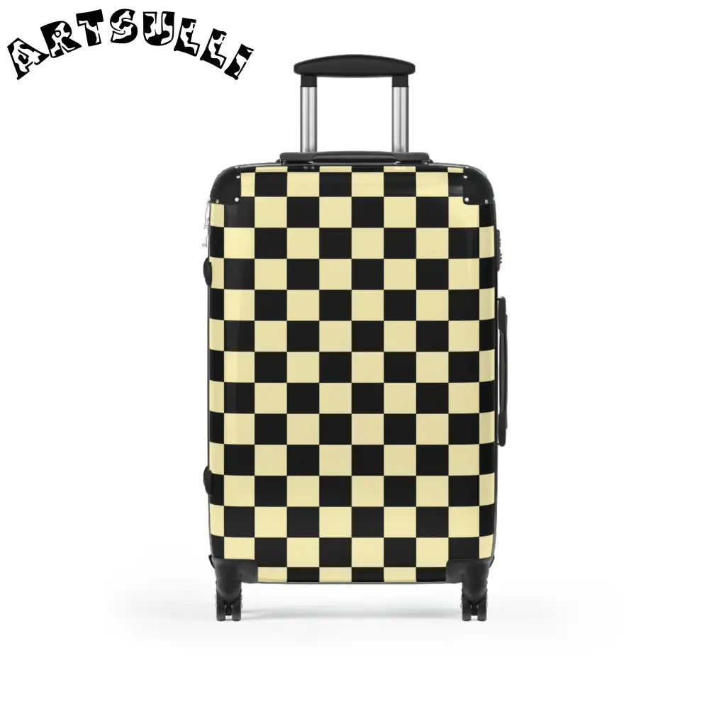 JAKKOUTTHEBXX Checkerboard Black and Yellow Suitcase JAKKOUTTHEBXX