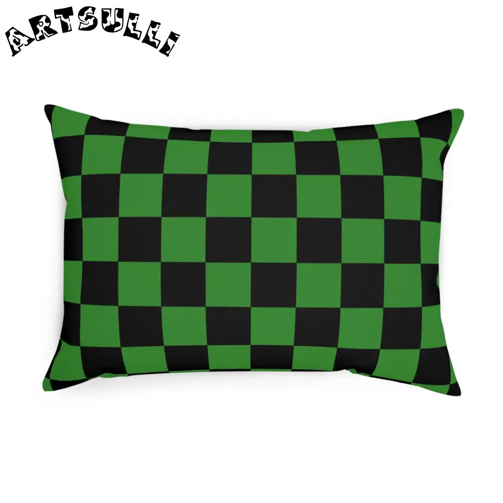 JAKKOUTTHEBXX Checkerboard Green and Black Cushion JAKKOUTTHEBXX