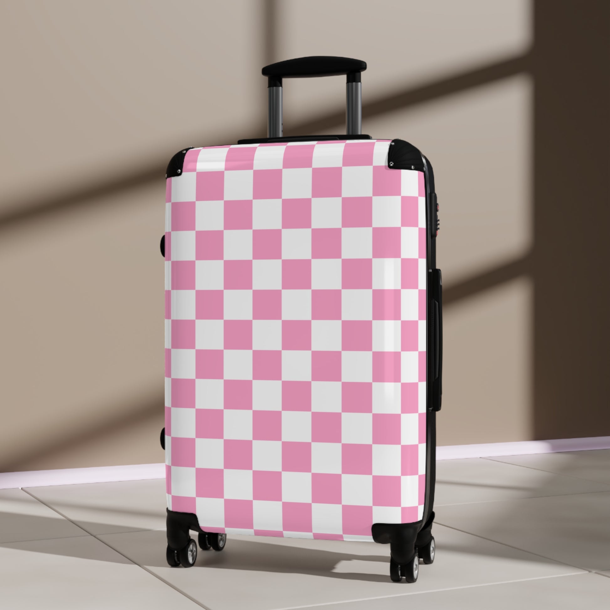 Checkerboard Hot Pink and White Suitcase, Artsulli - Art is Long, Life is Short, Bags, , , , , , , 