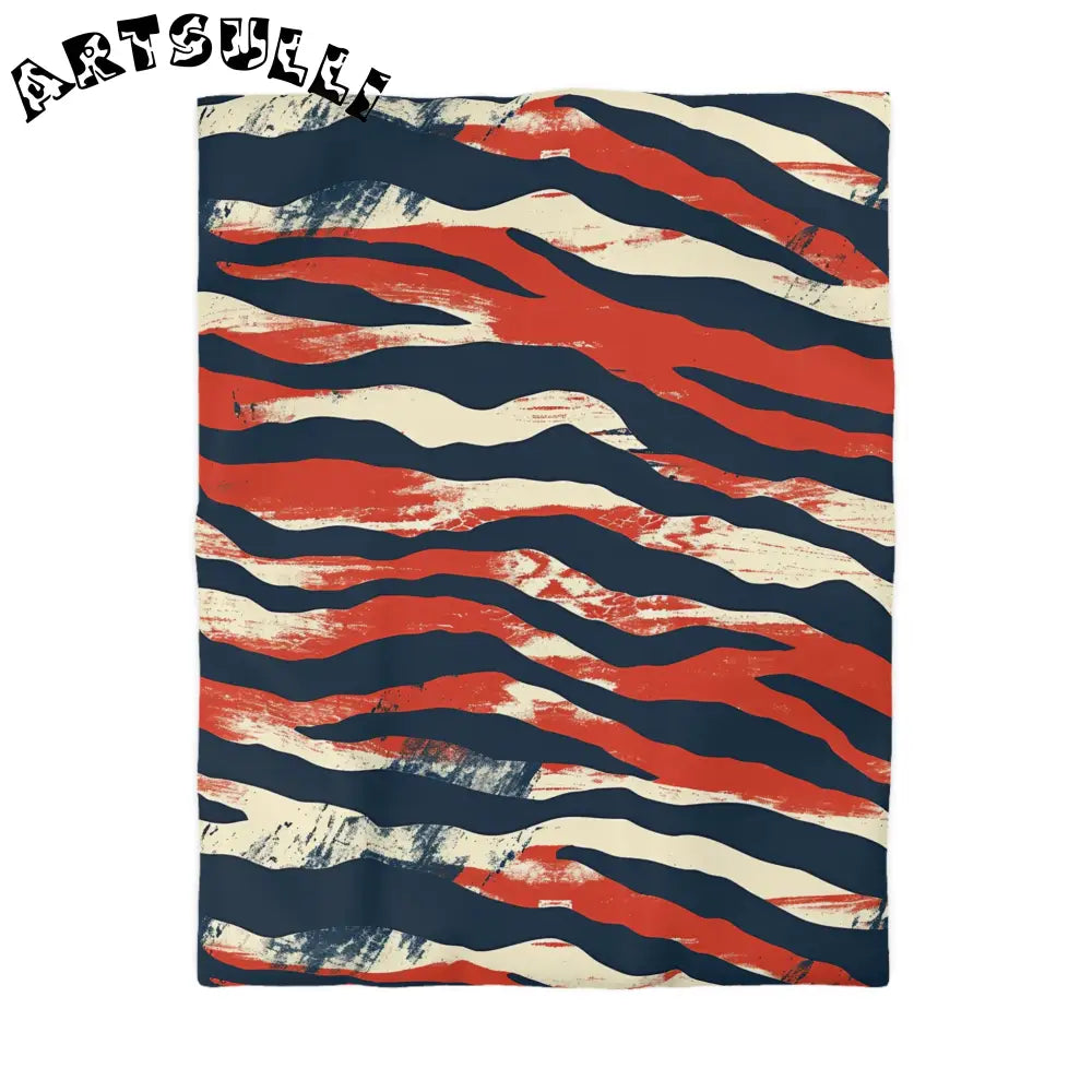 JAKKOUTTHEBXX Art Printed Abstract Striped Throw Blanket Red Navy