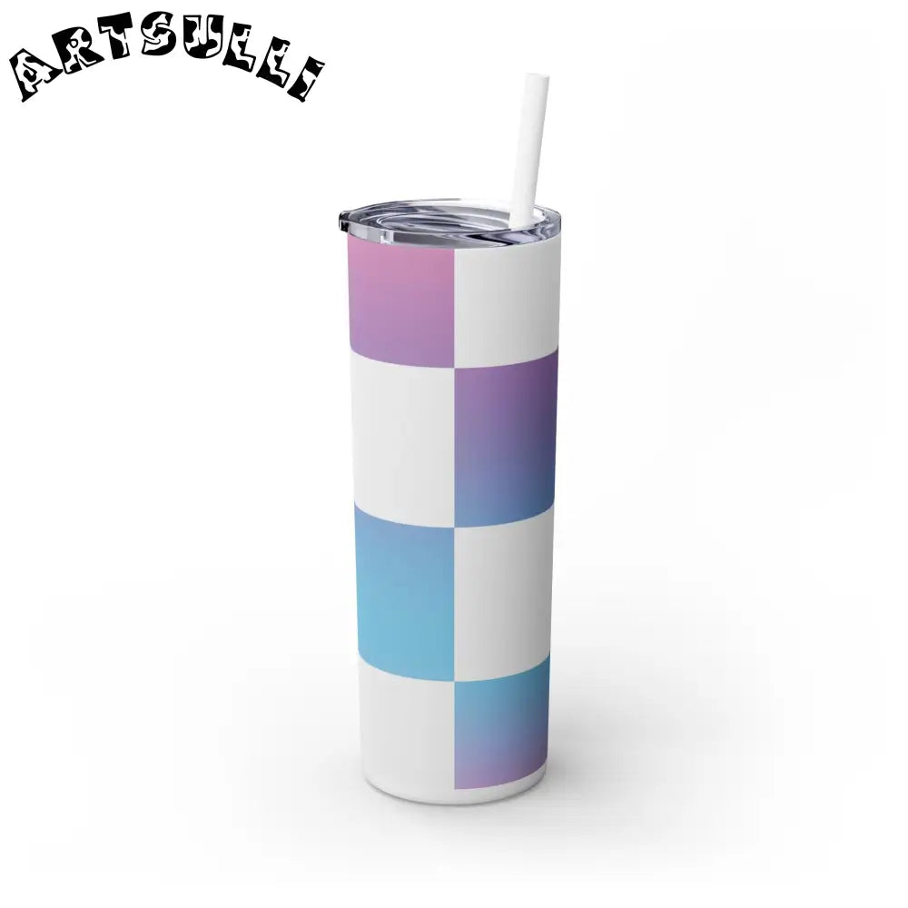 JAKKOUTTHEBXX Vaporwave Check Skinny Tumbler with Straw 20oz