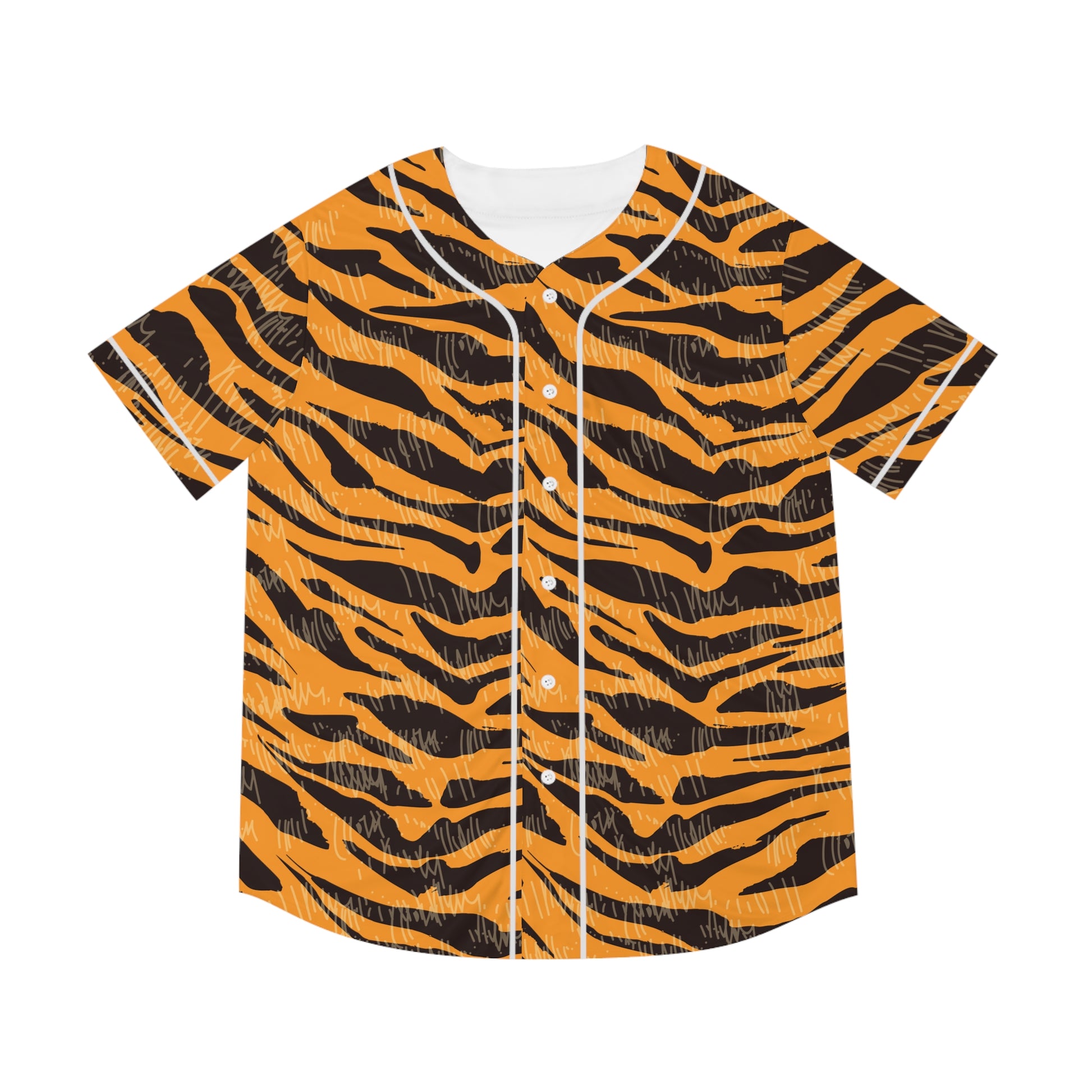 Tiger Scratches Orange & Black Men's Baseball Jersey (AOP), Artsulli - Art is Long, Life is Short, All Over Prints, Size, XS, Color, White, , , 12977682432314