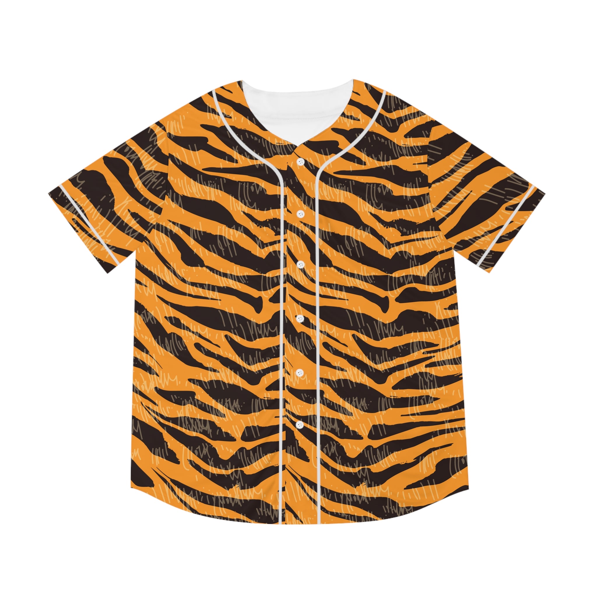 Tiger Scratches Orange & Black Men's Baseball Jersey (AOP), Artsulli - Art is Long, Life is Short, All Over Prints, Size, XS, Color, White, , , 12977682432314