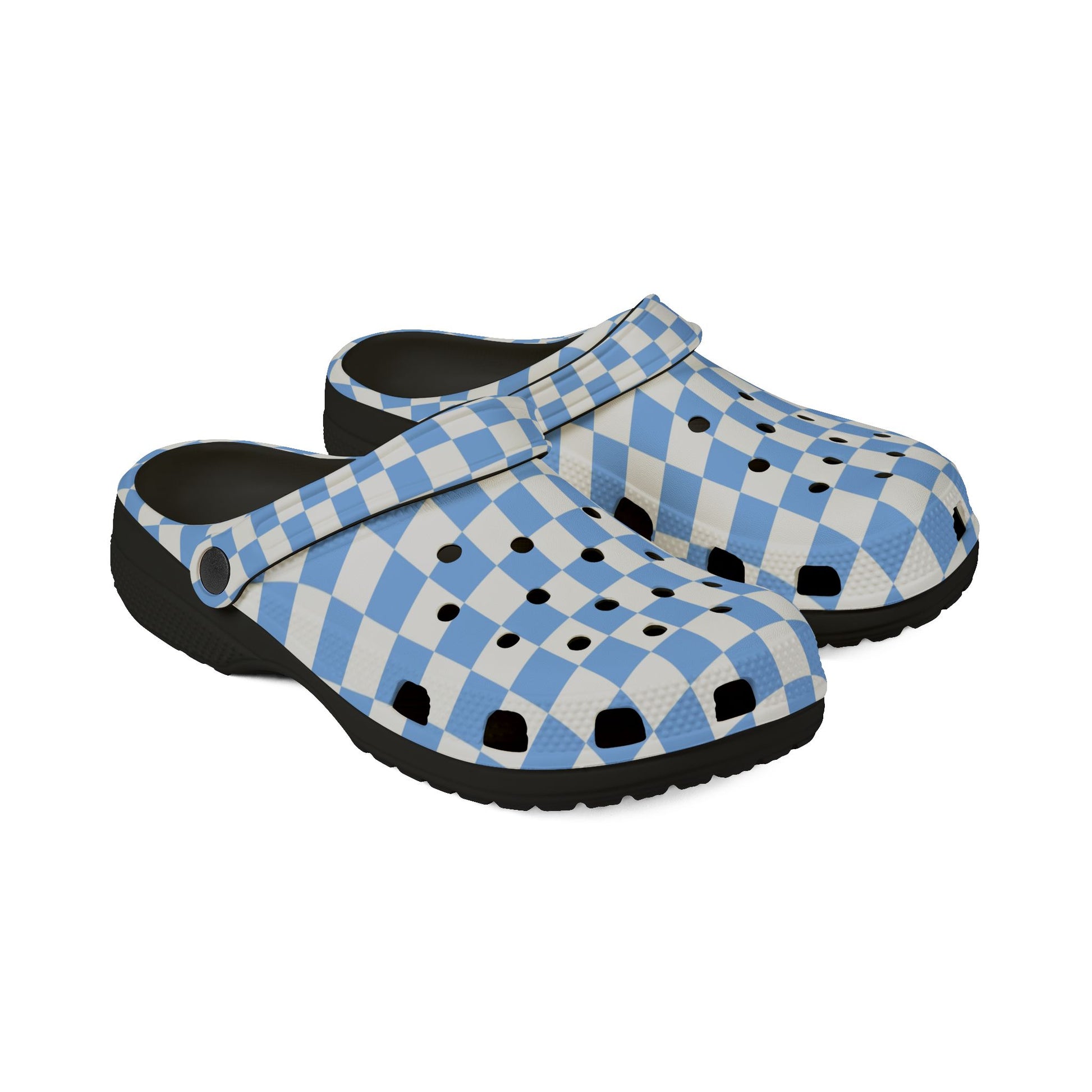 Checkerboard White and Light Blue EVA Foam Rubber Shoes (AOP), Artsulli - Art is Long, Life is Short, Shoes, , , , , , , 