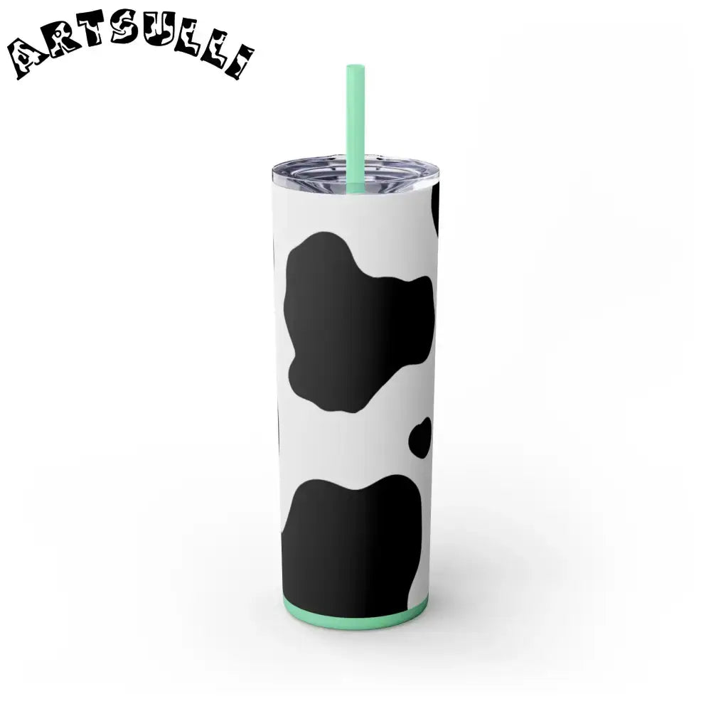 JAKKOUTTHEBXX White cow print skinny tumbler with clear lid