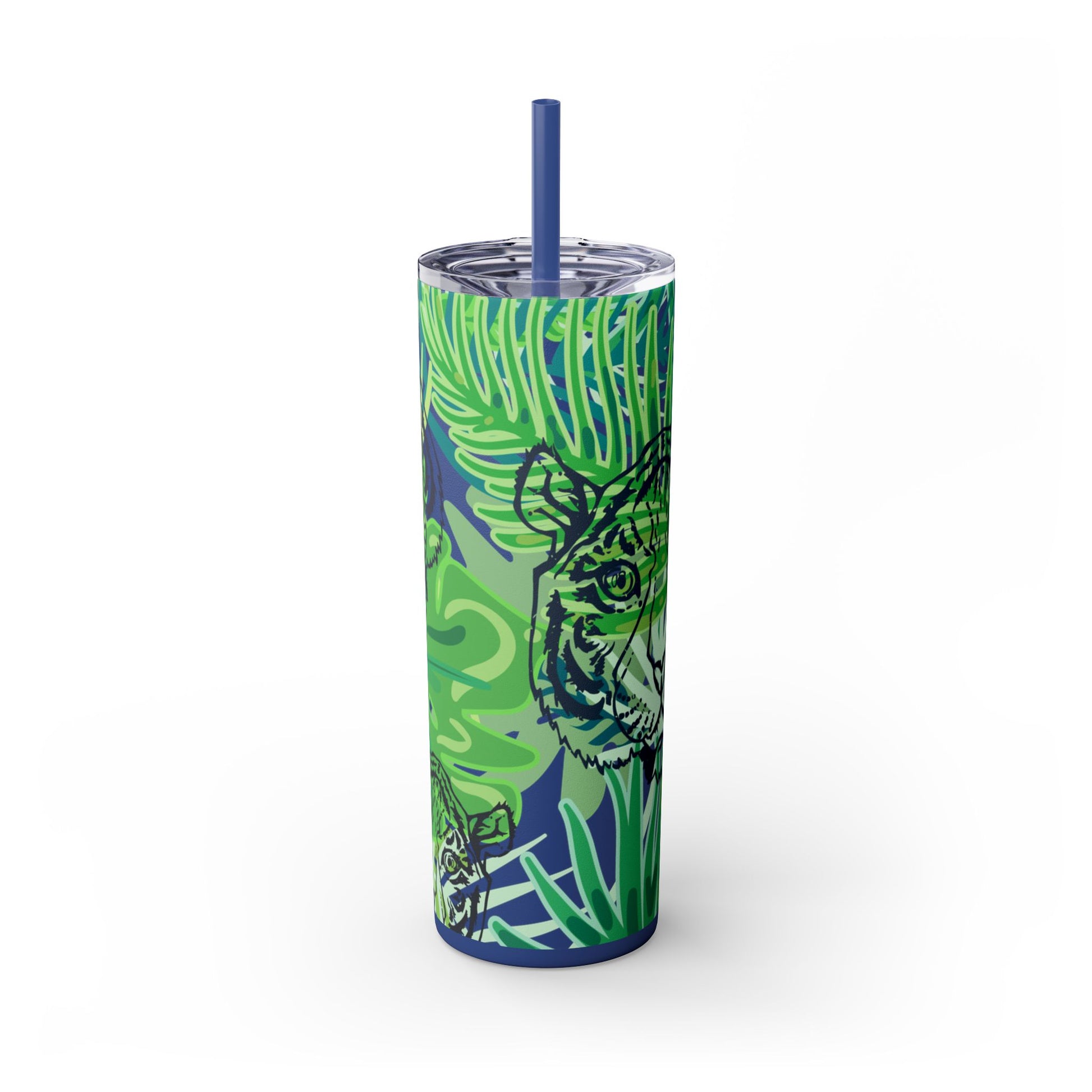 Tropical Jungle Tigers Green Skinny Tumbler with Straw, 20oz, Artsulli - Art is Long, Life is Short, Mug, , , , , , , 