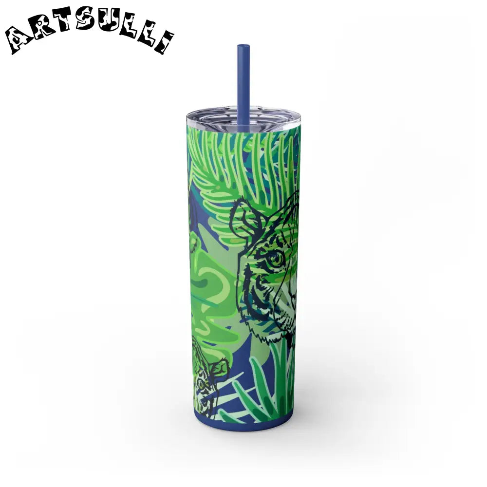 JAKKOUTTHEBXX Tropical Jungle Tigers Green Skinny Tumbler with Straw