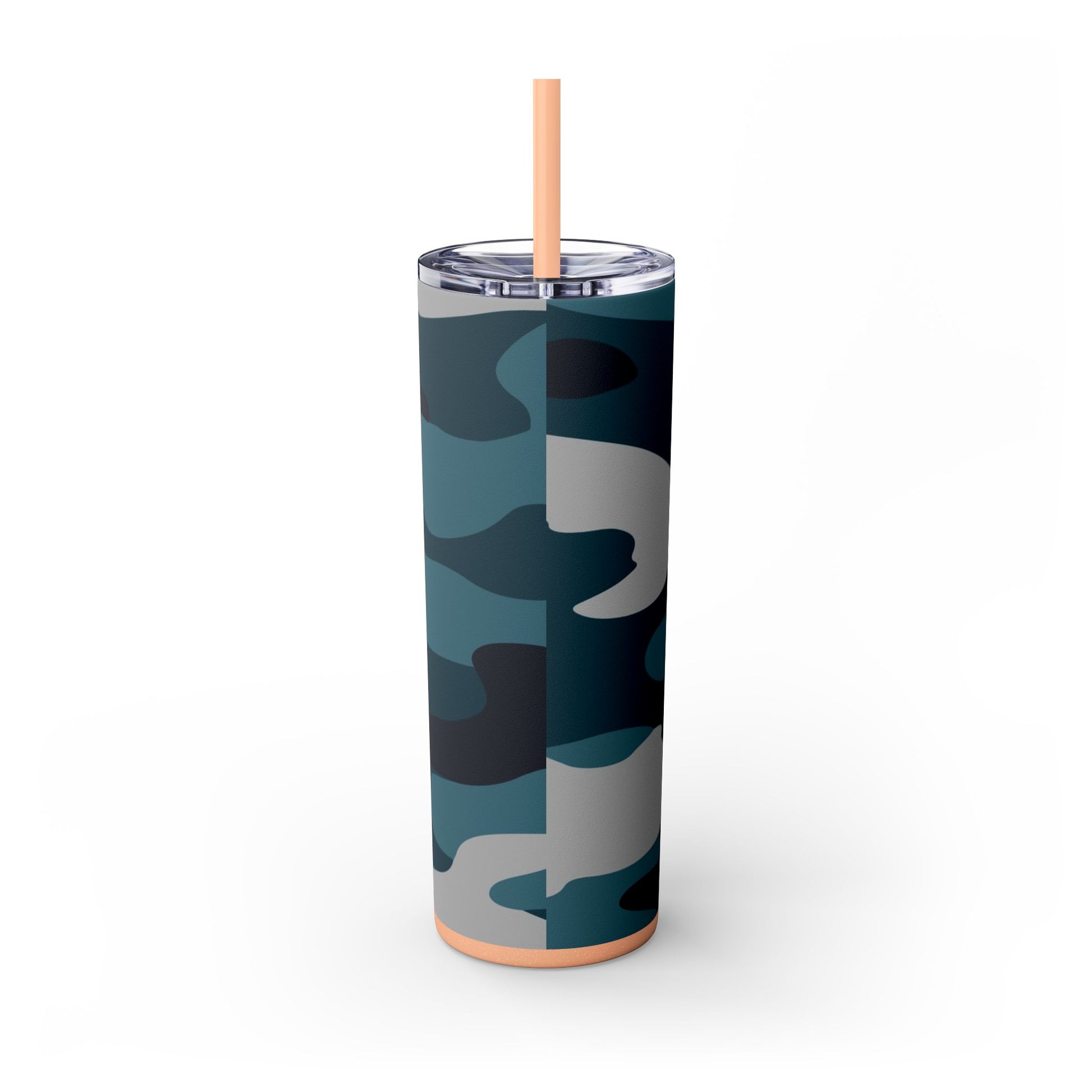 Blue Camouflage Skinny Tumbler with Straw, 20oz, Artsulli - Art is Long, Life is Short, Mug, , , , , , , 
