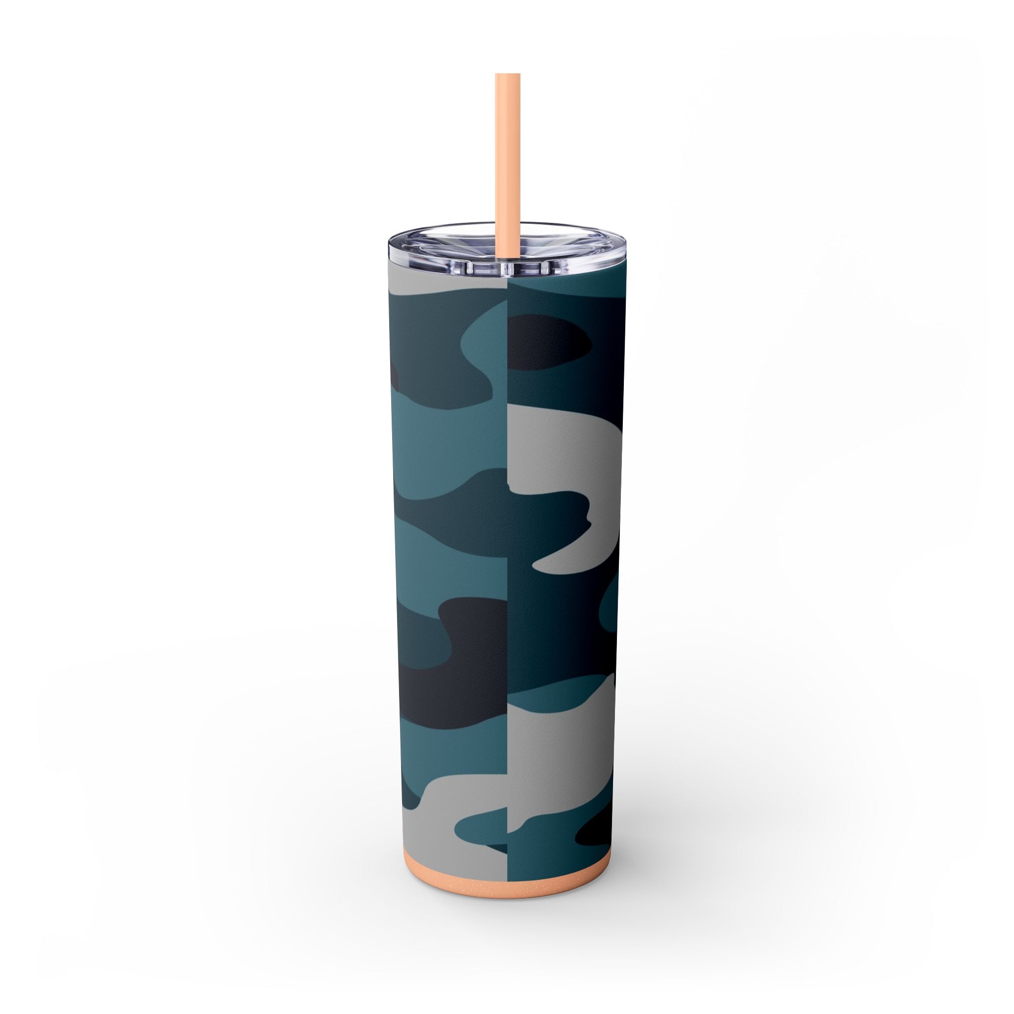 Blue Camouflage Skinny Tumbler with Straw, 20oz, Artsulli - Art is Long, Life is Short, Mug, , , , , , , 