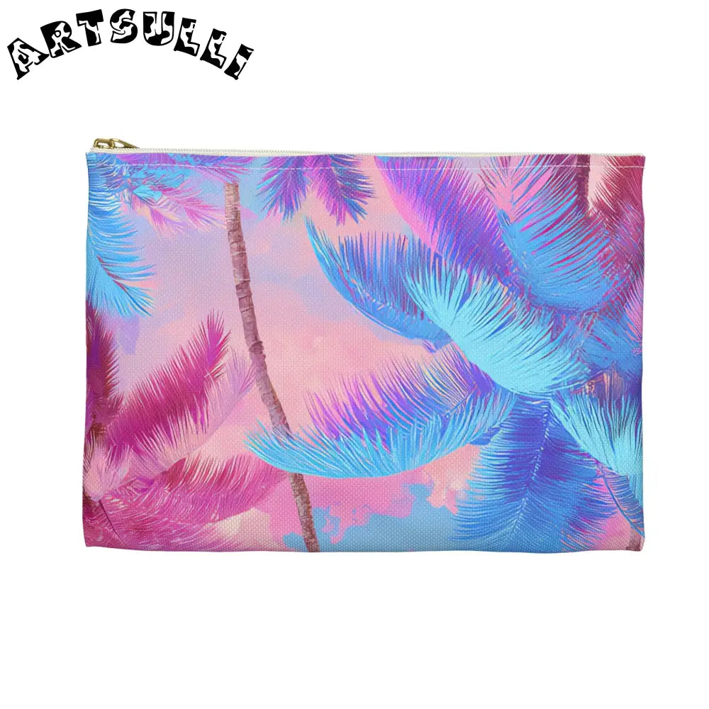 JAKKOUTTHEBXX Ethereal Pastel Palms II Blue and Pink Accessory Pouch