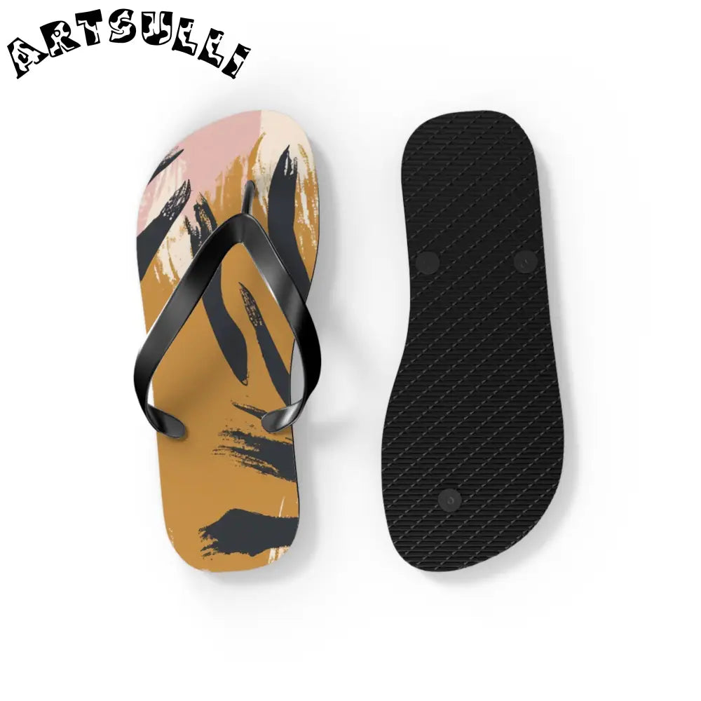 JAKKOUTTHEBXX Abstract zebra print flip flops in two color palettes