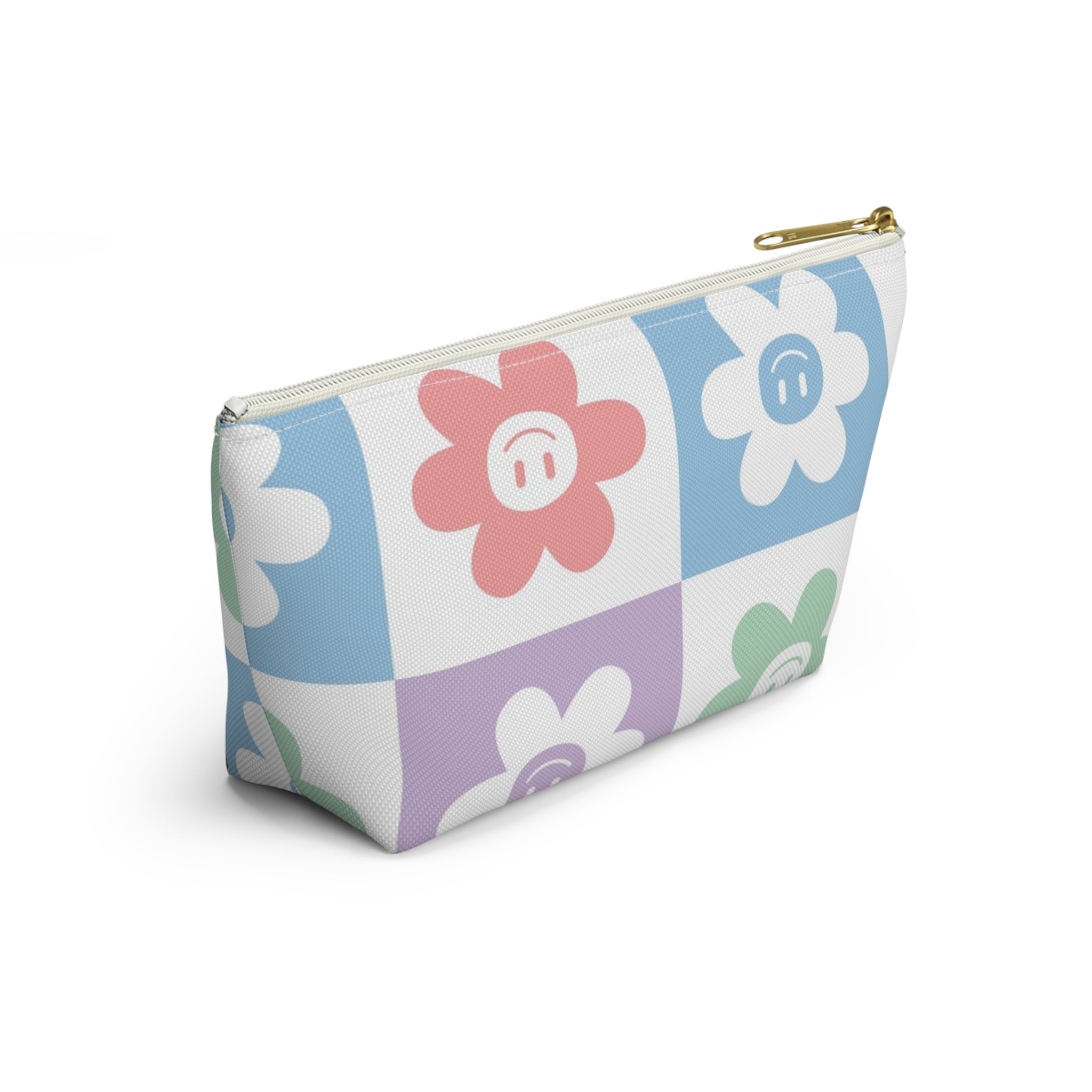 Chessboard x Smiley Face Flowers Multi-Color Accessory Pouch w T-bottom, Artsulli - Art is Long, Life is Short, Bags, , , , , , , 