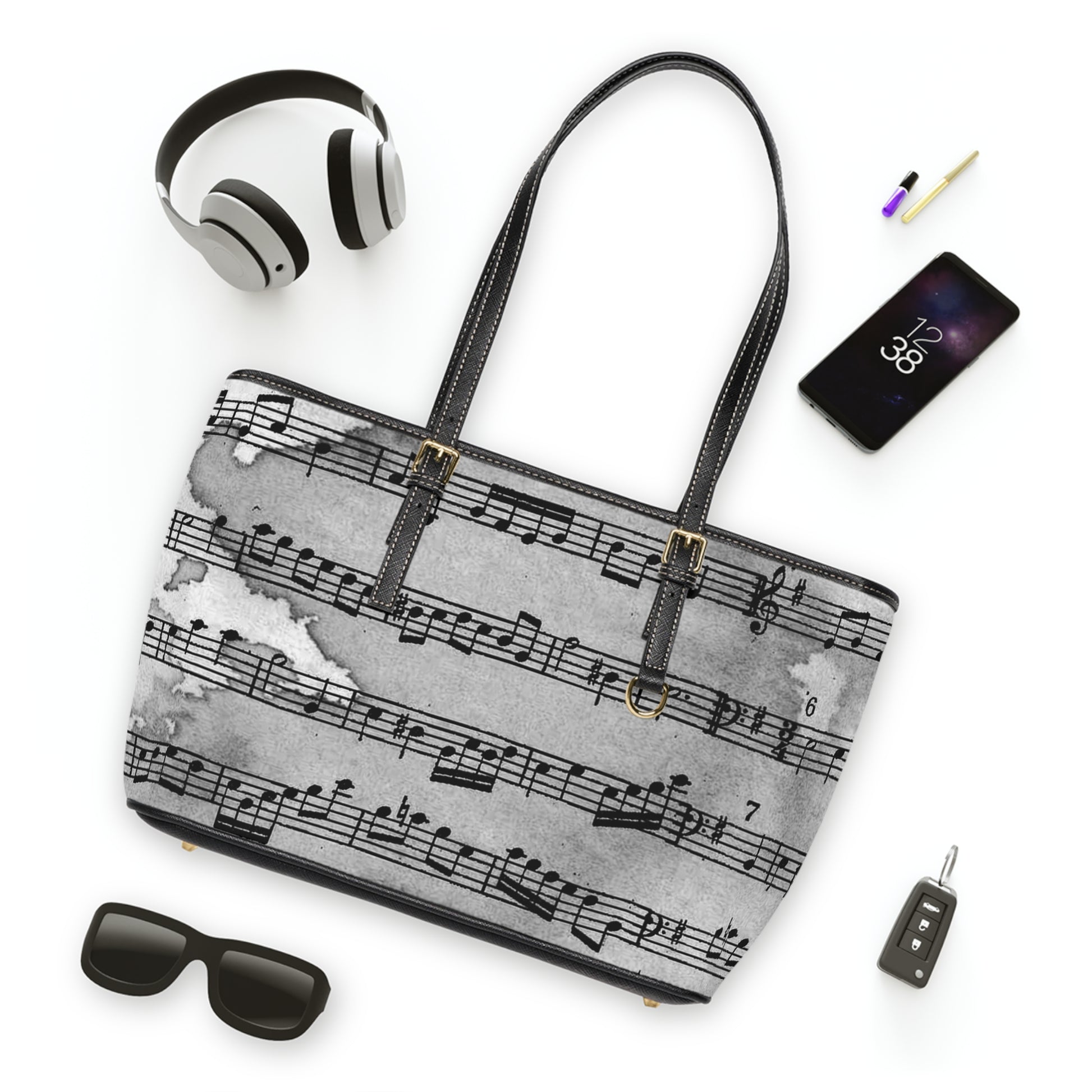 Drip Spill Type Beat Sheet Music Black PU Leather Shoulder Bag, Artsulli - Art is Long, Life is Short, Bags, , , , , , , 