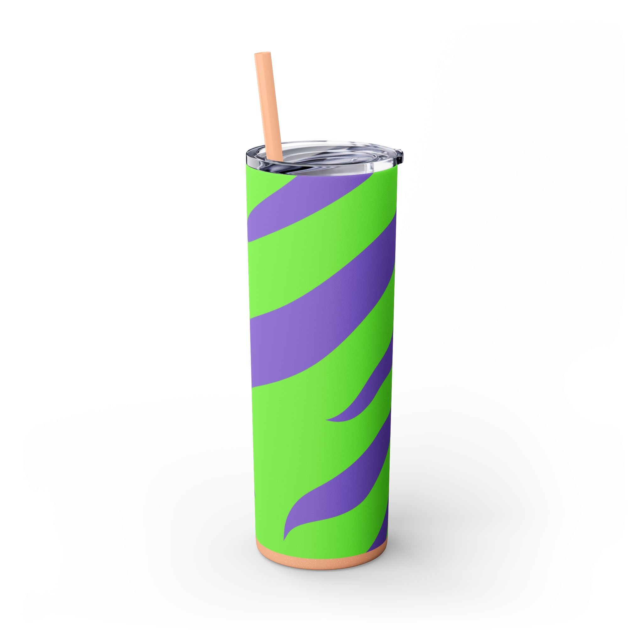 Tyrannosaurus Print Green and Purple Skinny Tumbler with Straw, 20oz, Artsulli - Art is Long, Life is Short, Mug, , , , , , , 