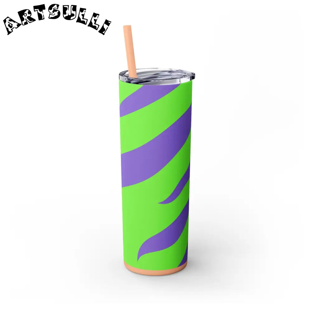 JAKKOUTTHEBXX Tyrannosaurus Print Green and Purple Skinny Tumbler
