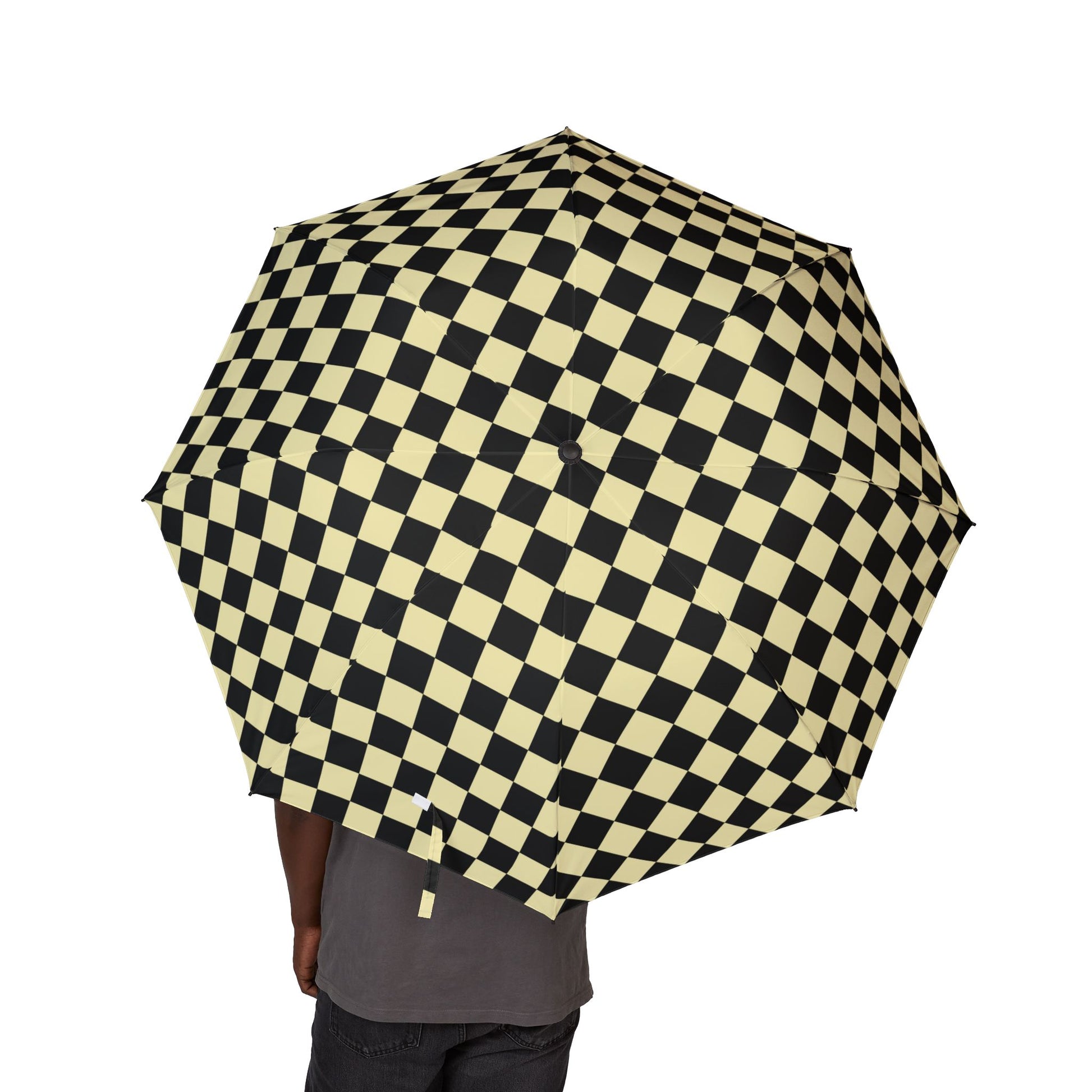 Checkerboard II Black and Yellow Semi-Automatic Foldable Umbrella, Artsulli - Art is Long, Life is Short, Accessories, , , , , , , 