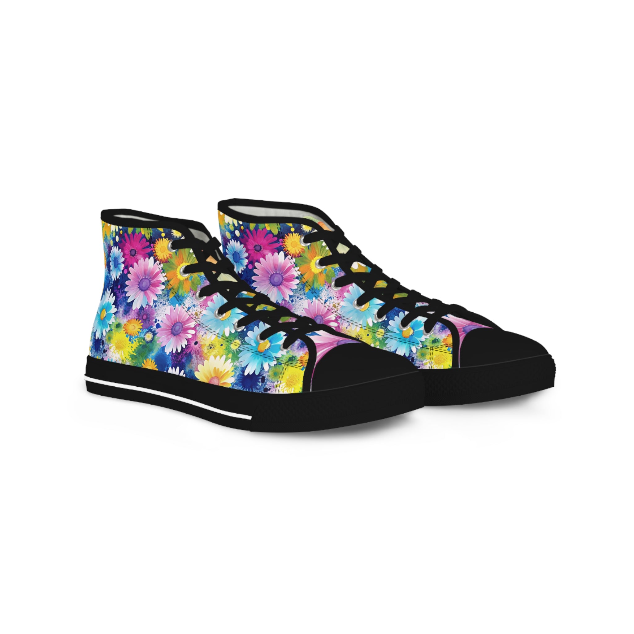 Magical Flower Explosion V Multi-Color Men's High Top Sneakers, Artsulli - Art is Long, Life is Short, Shoes, Size, US 5, Color, Black sole, , , 29093540972545