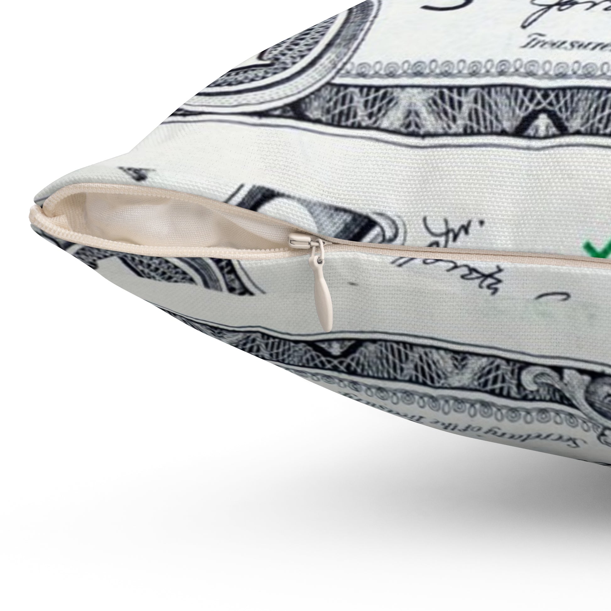 Money Collage Spun Polyester Square Pillow, Artsulli - Art is Long, Life is Short, Home Decor, , , , , , , 