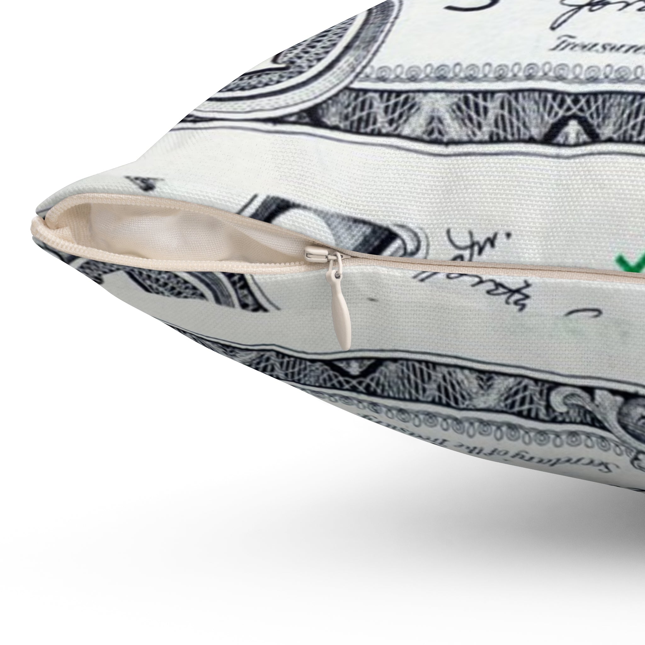 Money Collage Spun Polyester Square Pillow, Artsulli - Art is Long, Life is Short, Home Decor, , , , , , , 