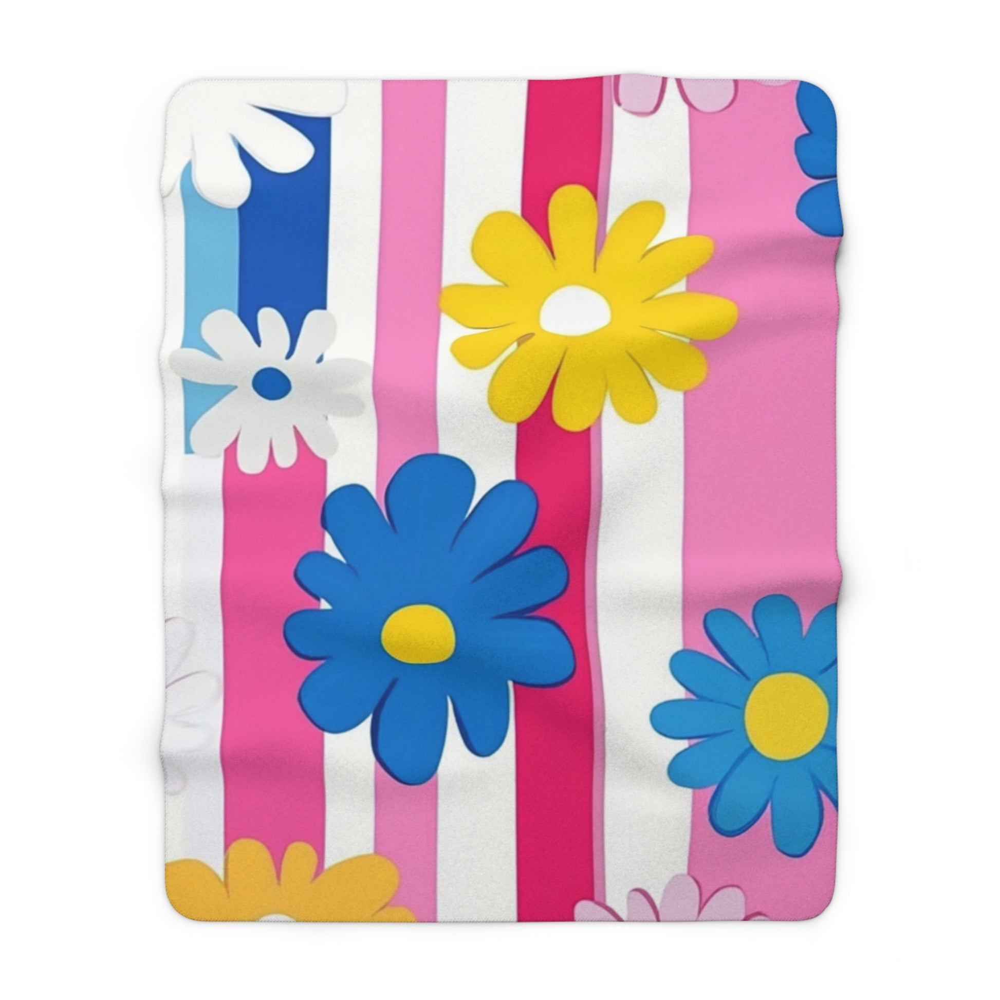 Flowers x Stripes Multi-Color Sherpa Fleece Blanket, Artsulli - Art is Long, Life is Short, Home Decor, Size, 60" × 80", , , , , 56287644959709