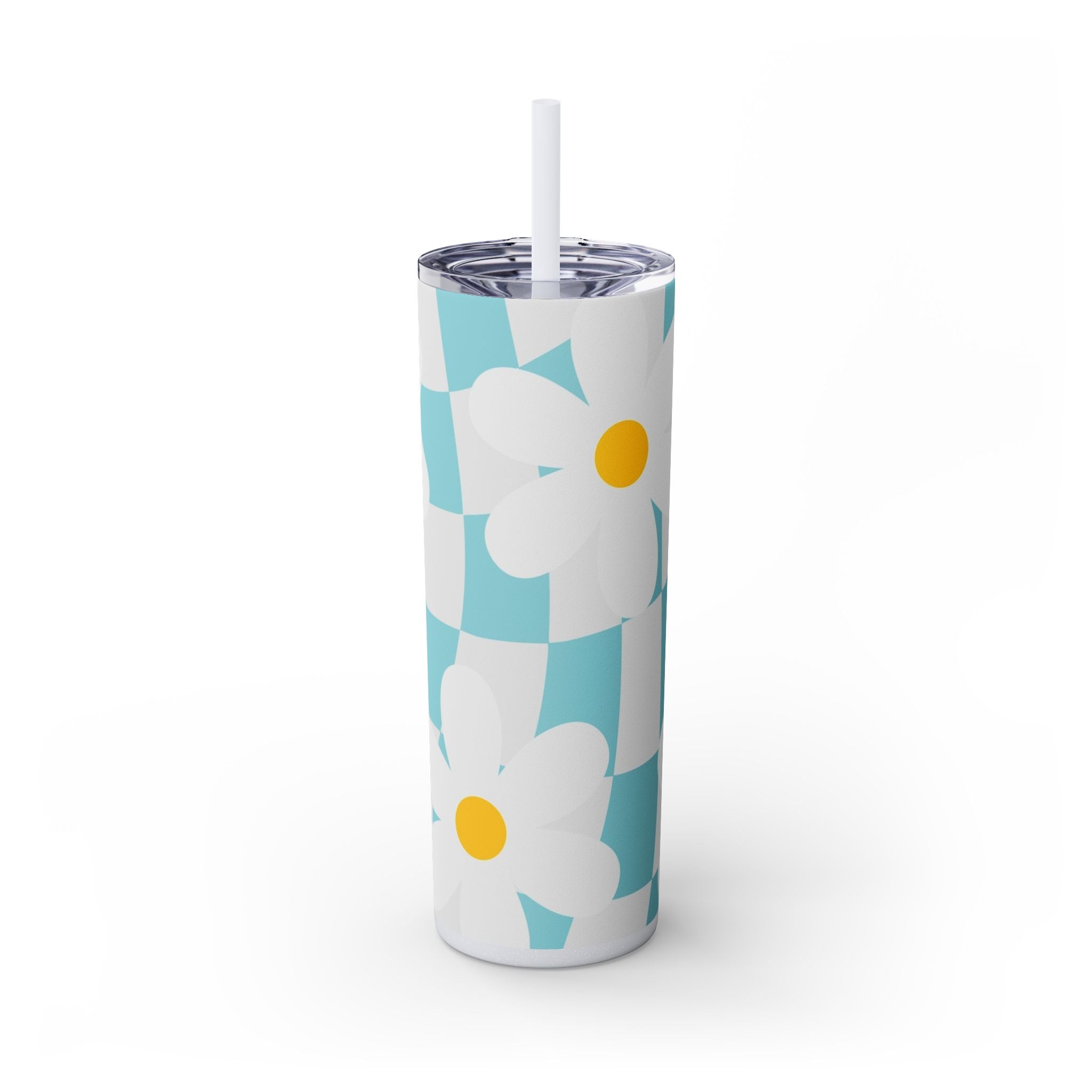 Trippy Check Garden Skinny Tumbler with Straw, 20oz, Artsulli - Art is Long, Life is Short, Mug, Finish, Glossy, Color, Glitter Iceberg, Size, 20oz, 24642327103499666069