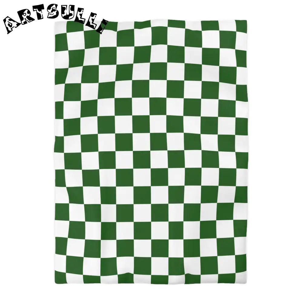 JAKKOUTTHEBXX Checkerboard White and Dark Green Microfiber Duvet