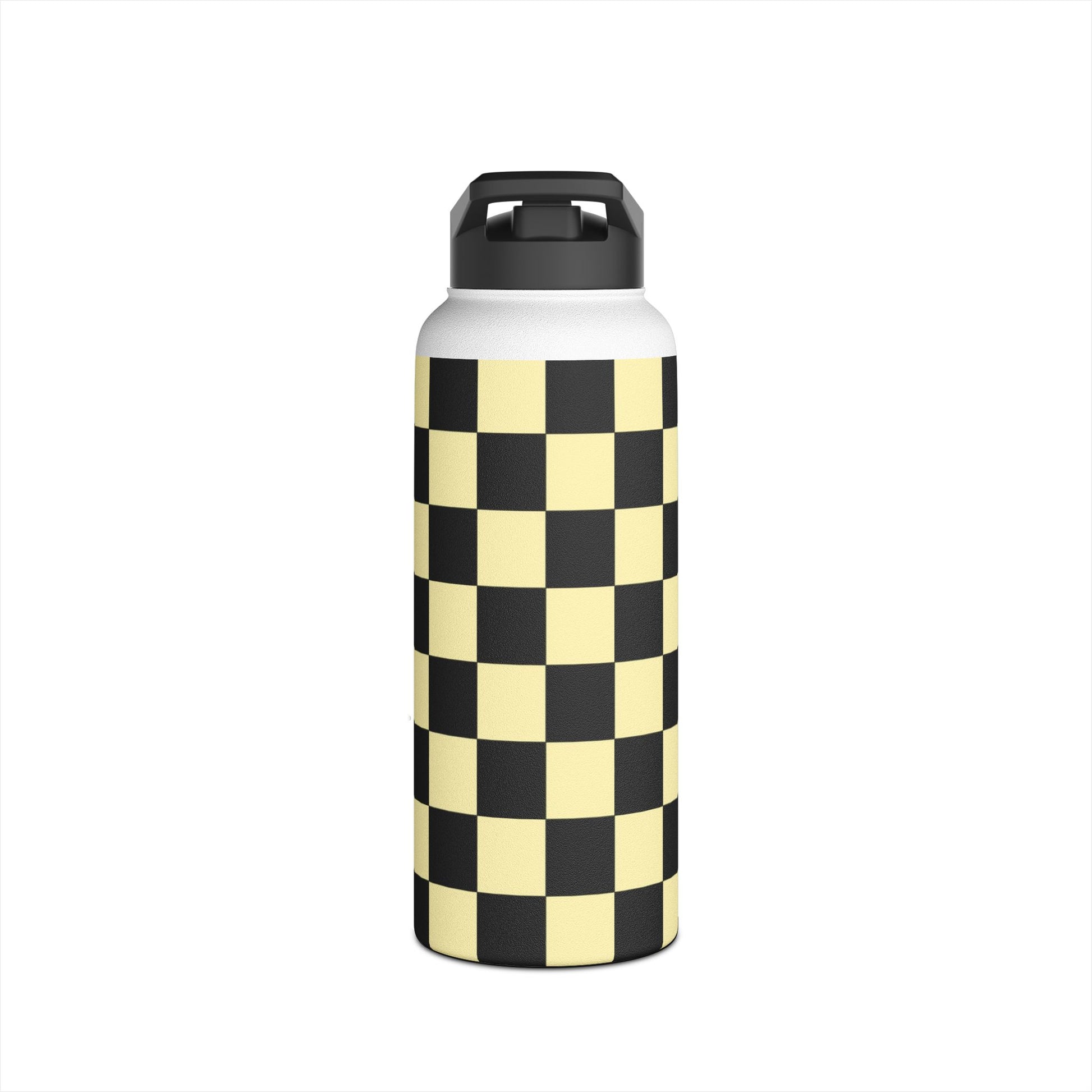Checkerboard Black and Yellow Stainless Steel Water Bottle, Standard Lid, Artsulli - Art is Long, Life is Short, Mug, , , , , , , 