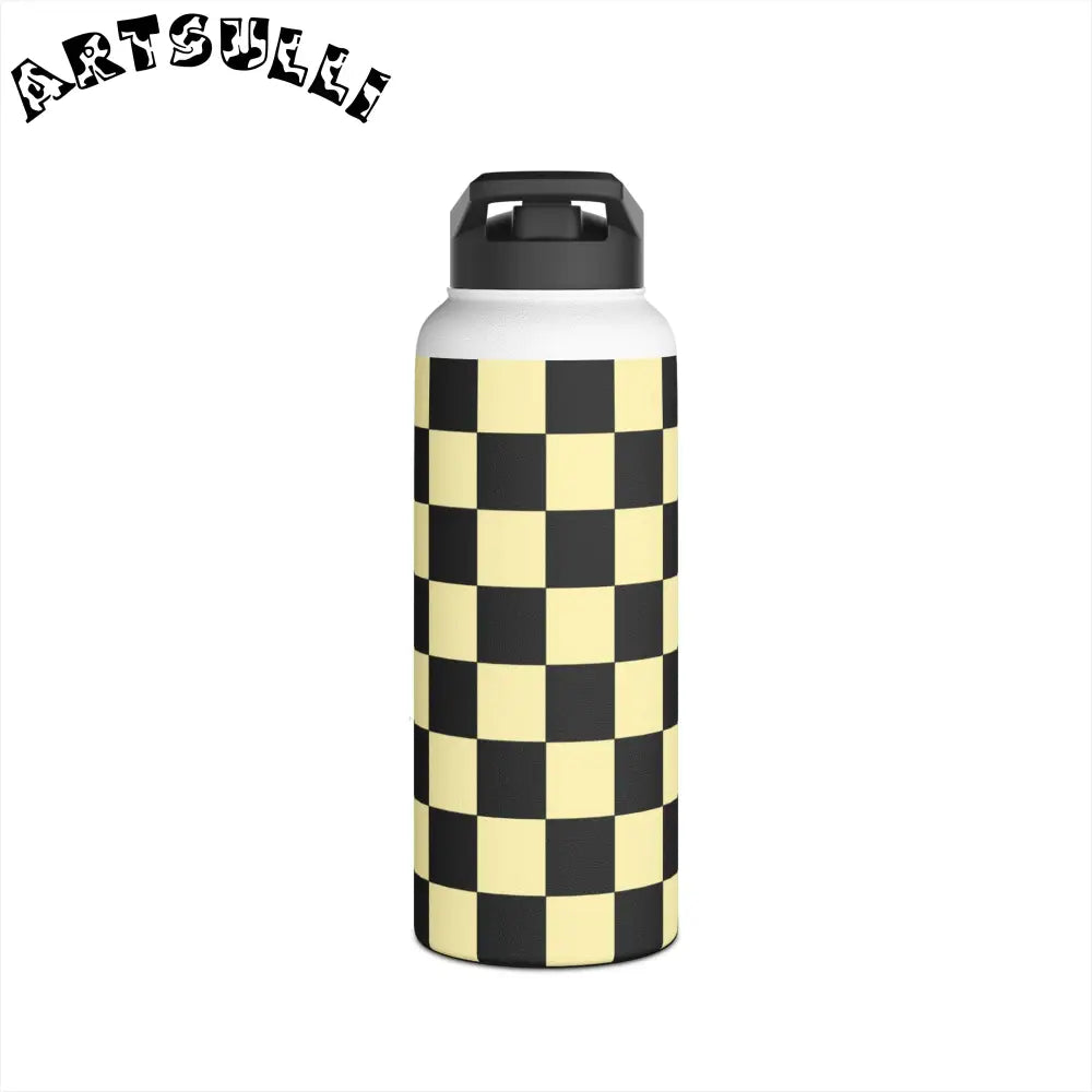JAKKOUTTHEBXX Checkerboard Black and Yellow Stainless Steel Water