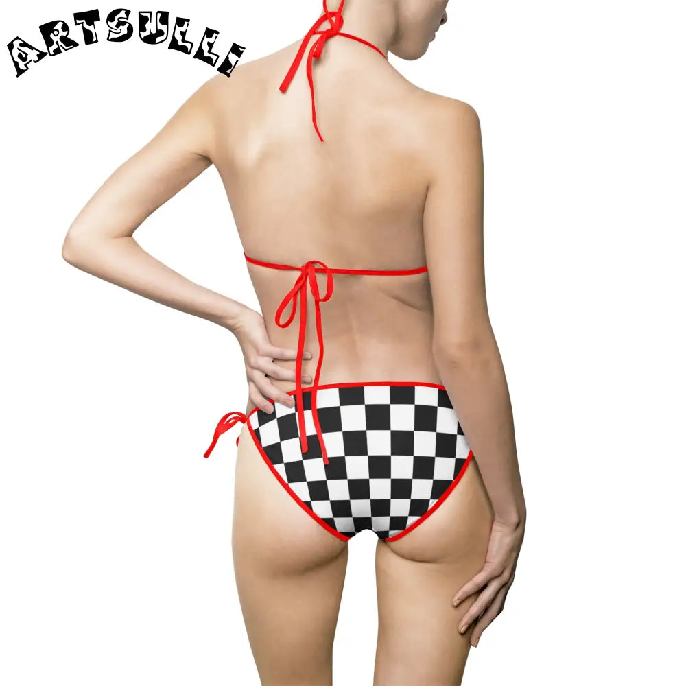 JAKKOUTTHEBXX Checkerboard White and Black Women’s Bikini Swimsuit