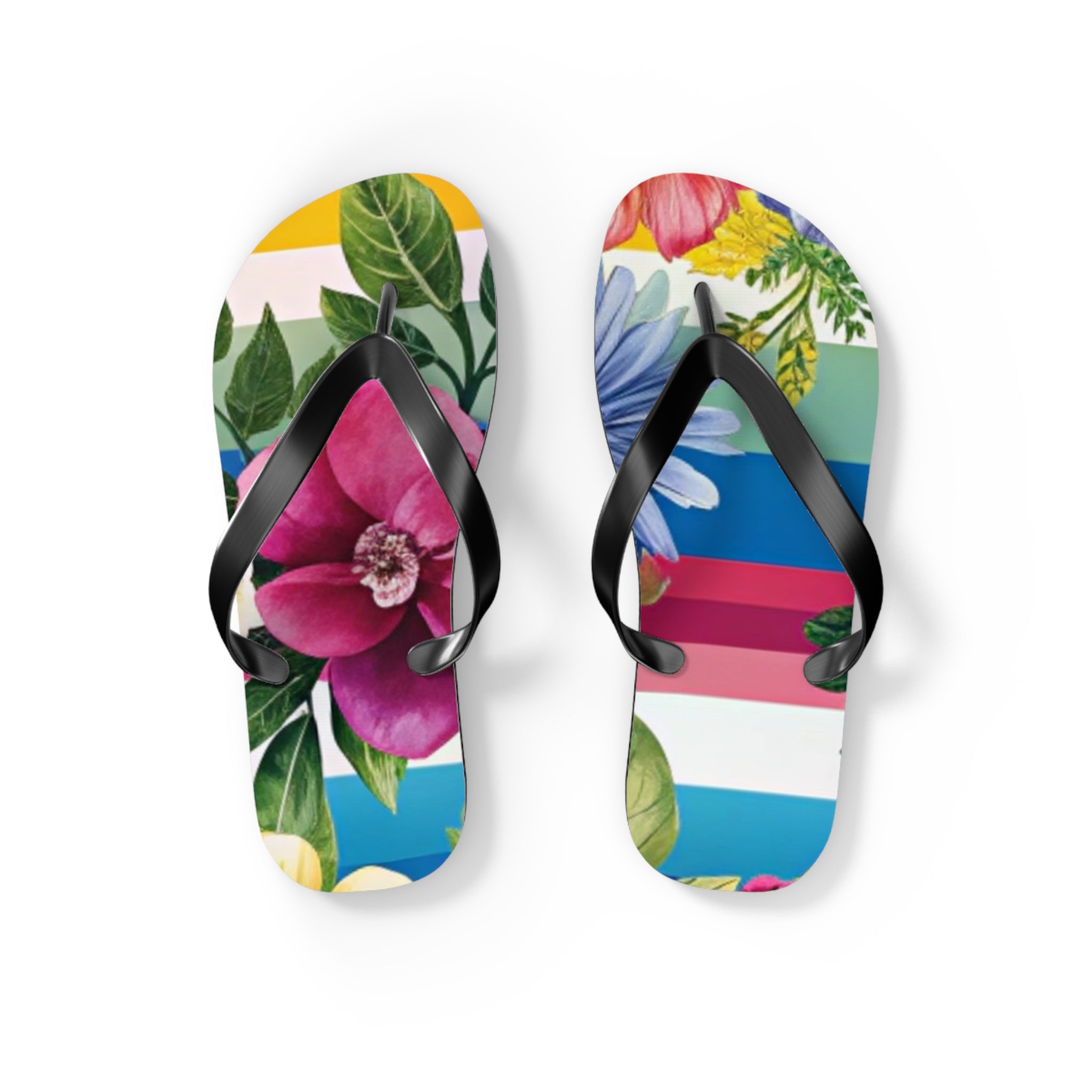 Floral Stripe 4K Flip Flops, Artsulli - Art is Long, Life is Short, Shoes, Size, S, Color, Black sole, , , 21929952609748132245