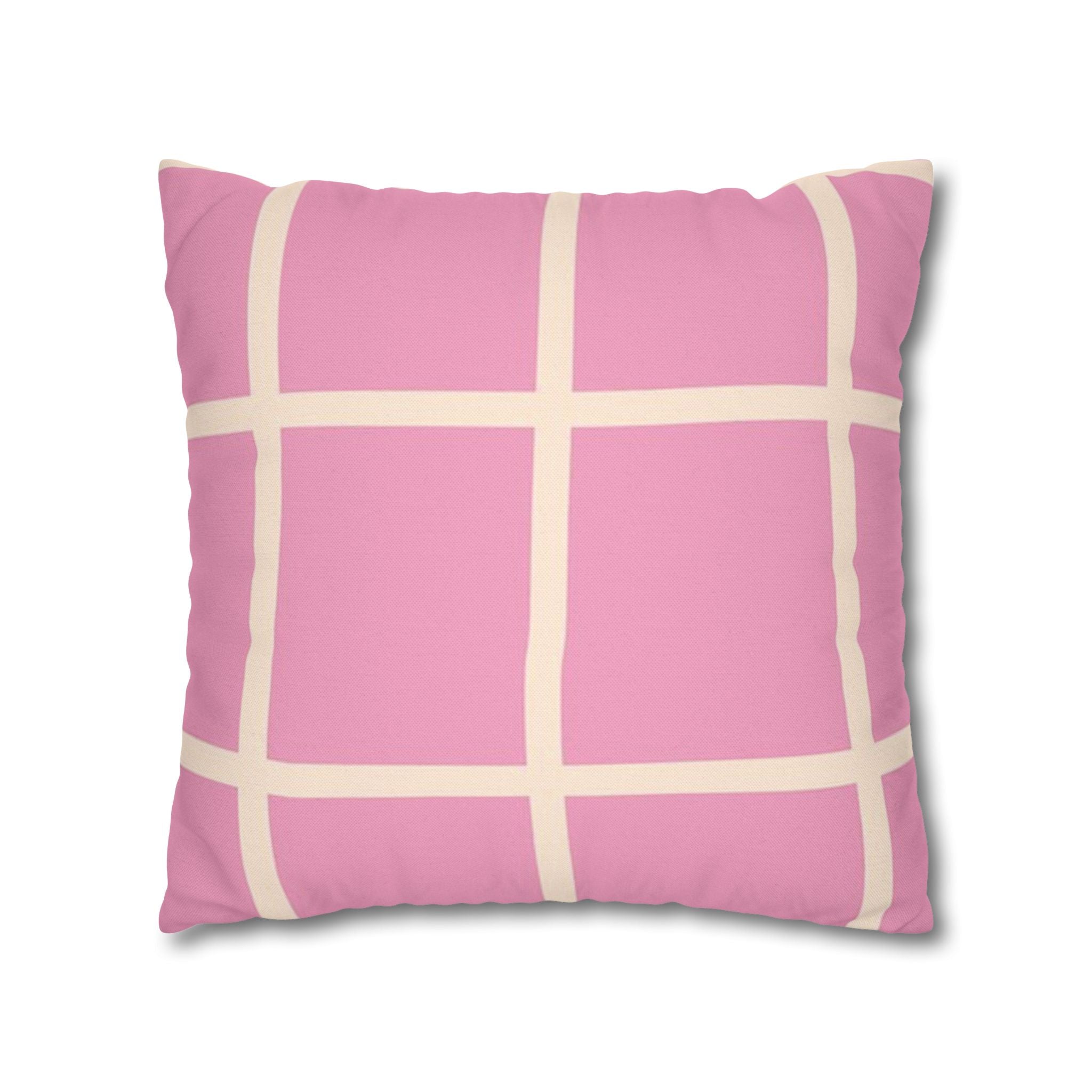 Pink Grid Cloth Sim Spun Polyester Square Pillowcase, Artsulli - Art is Long, Life is Short, Home Decor, , , , , , , 