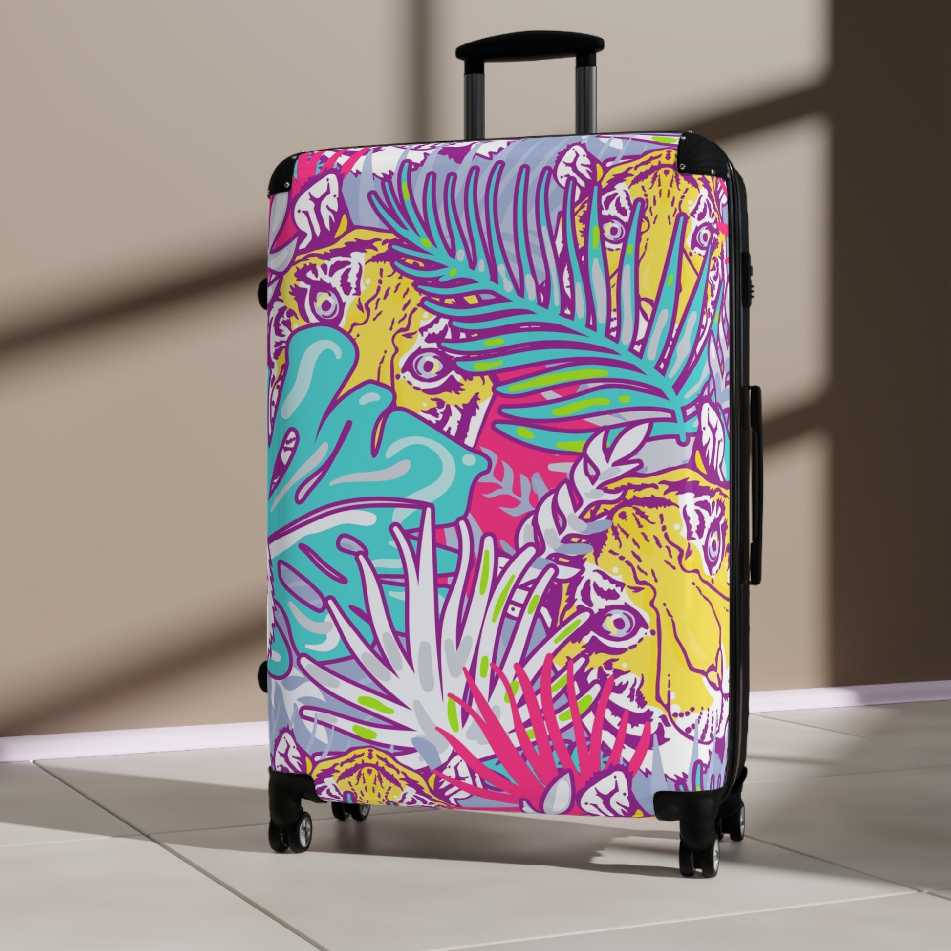 Tropical Floral Tigers Torquise and Purple Suitcase, Artsulli - Art is Long, Life is Short, Bags, , , , , , , 