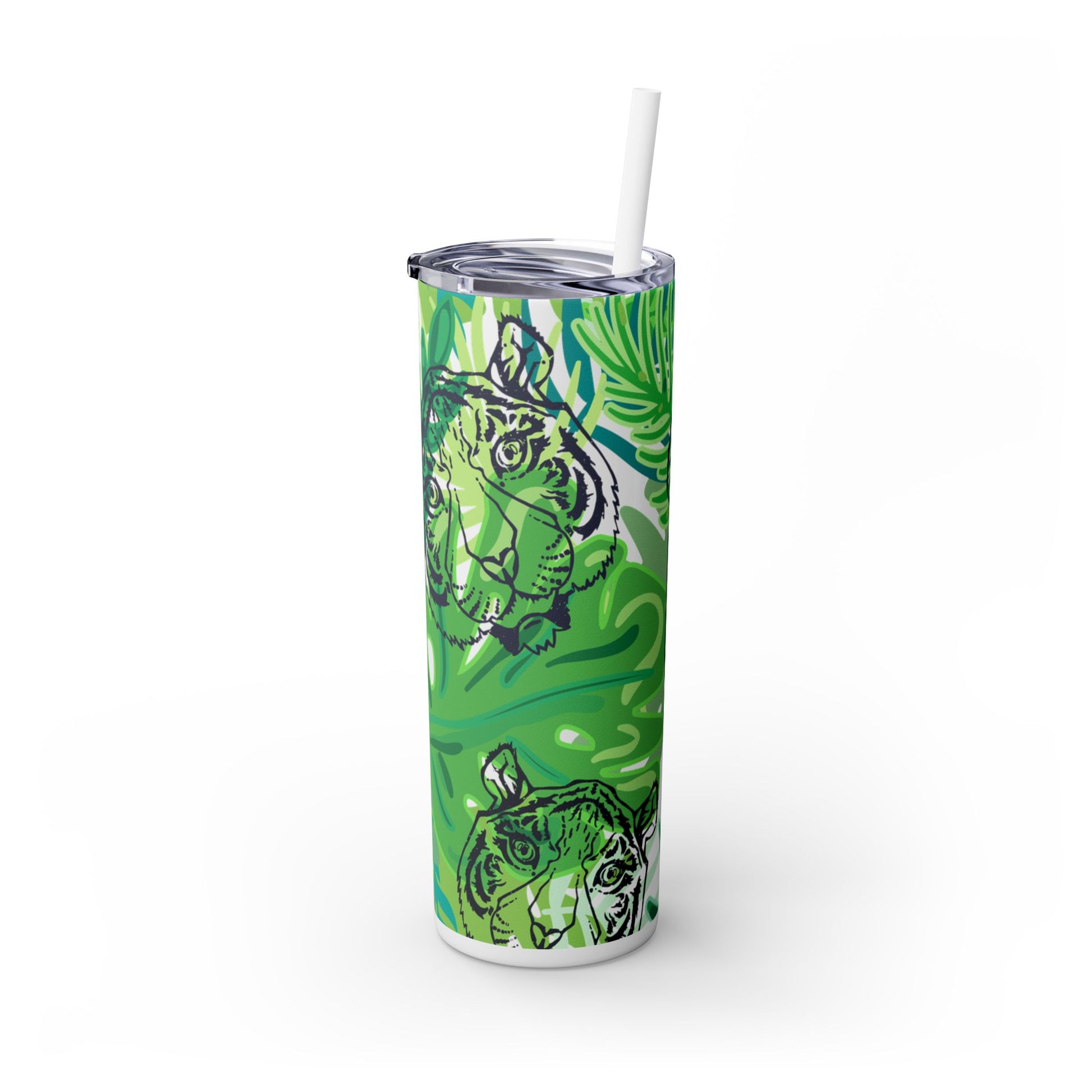 Tropical Jungle Tigers Green Skinny Tumbler with Straw, 20oz, Artsulli - Art is Long, Life is Short, Mug, , , , , , , 