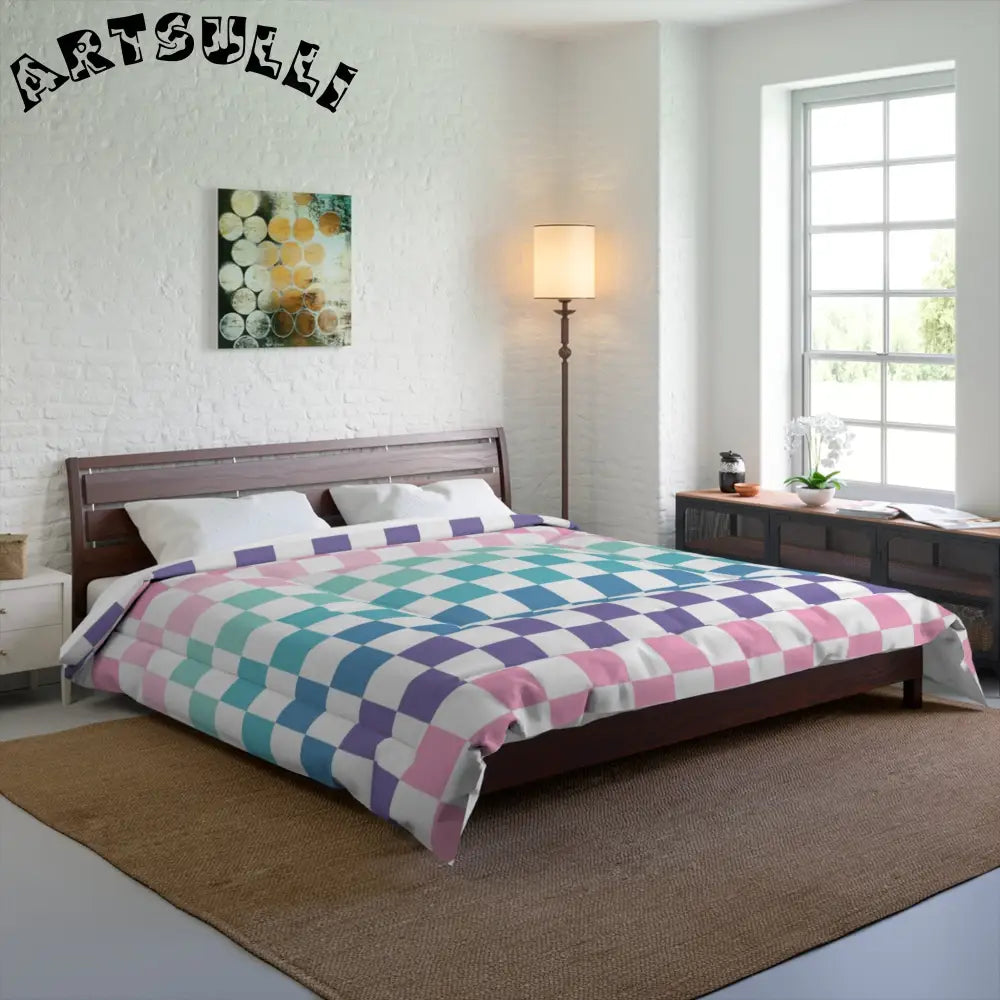 JAKKOUTTHEBXX Vaporwave Rainbow Checkerboard Multi-Color Comforter