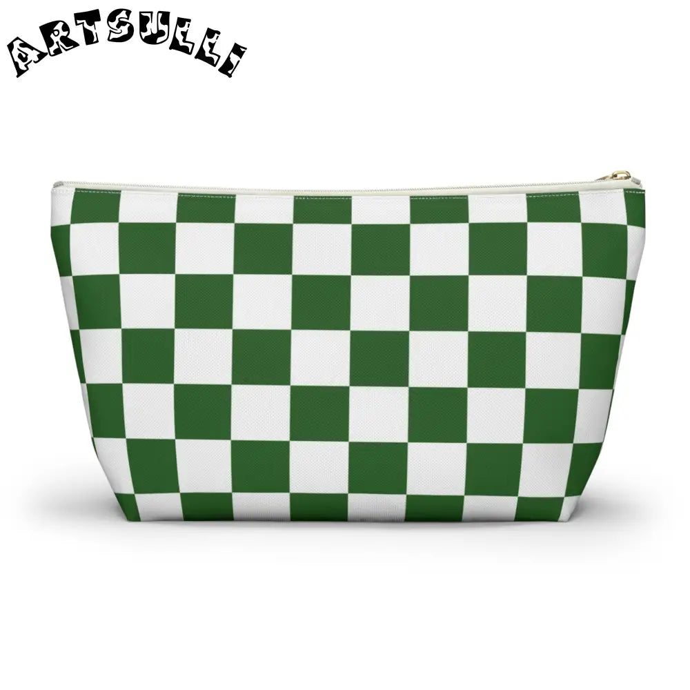 JAKKOUTTHEBXX Checkerboard White and Dark Green Accessory Pouch w