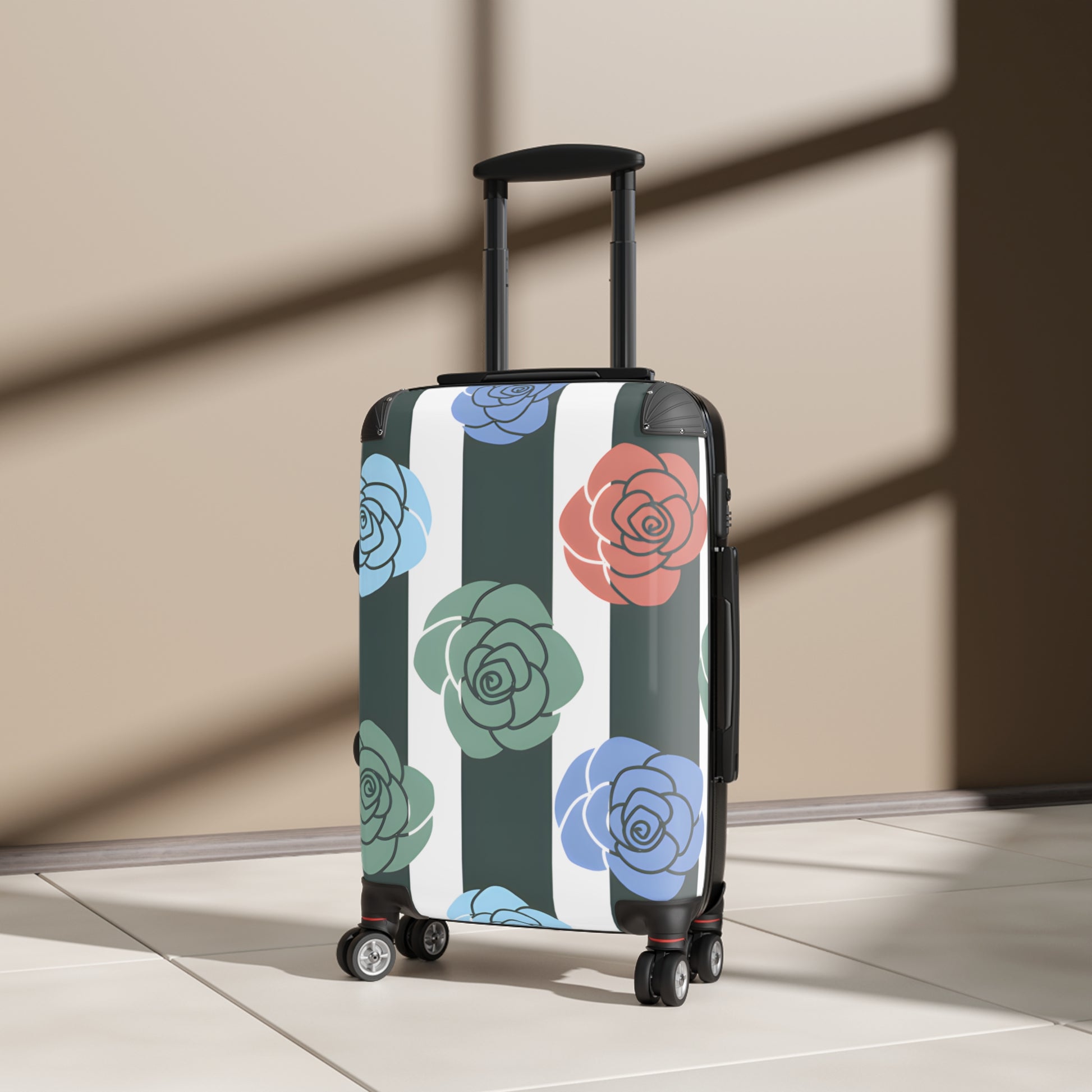 Stripes x Roses Black and White Suitcase, Artsulli - Art is Long, Life is Short, Bags, , , , , , , 