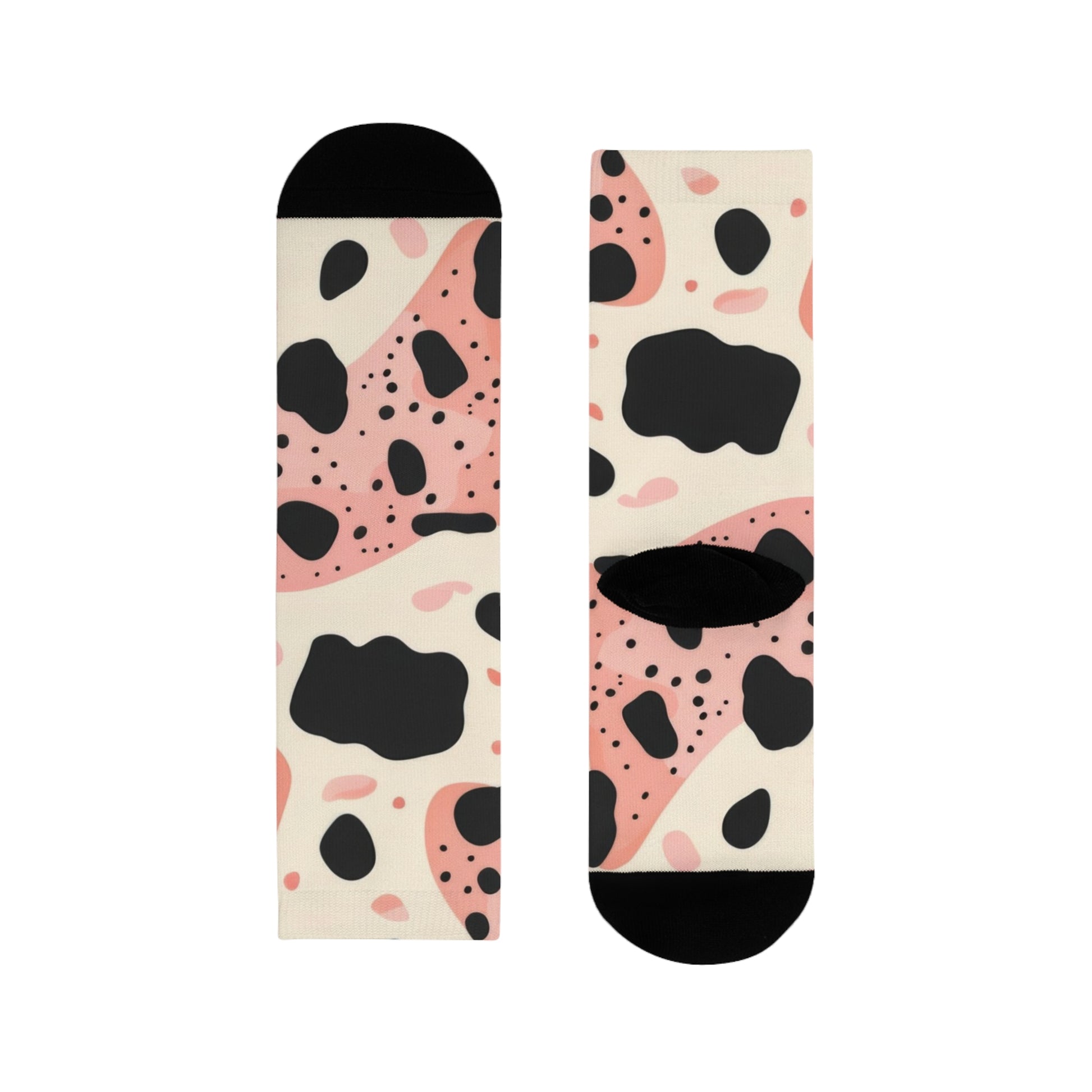 Organic Cow Print Cream and Pink Sublimation Crew Socks (EU), Artsulli - Art is Long, Life is Short, All Over Prints, Size, S, , , , , 85934758660647