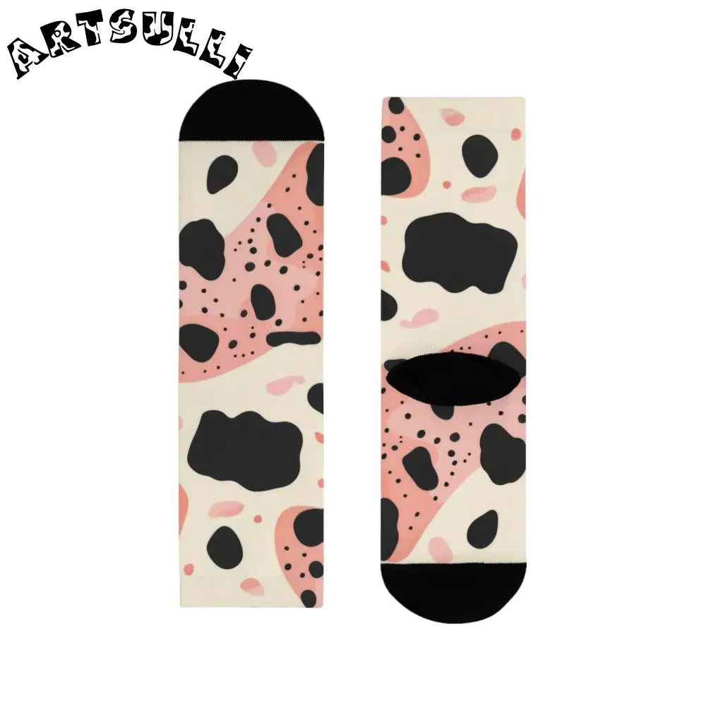 JAKKOUTTHEBXX Pink Cow Print Sublimation Crew Socks 2025