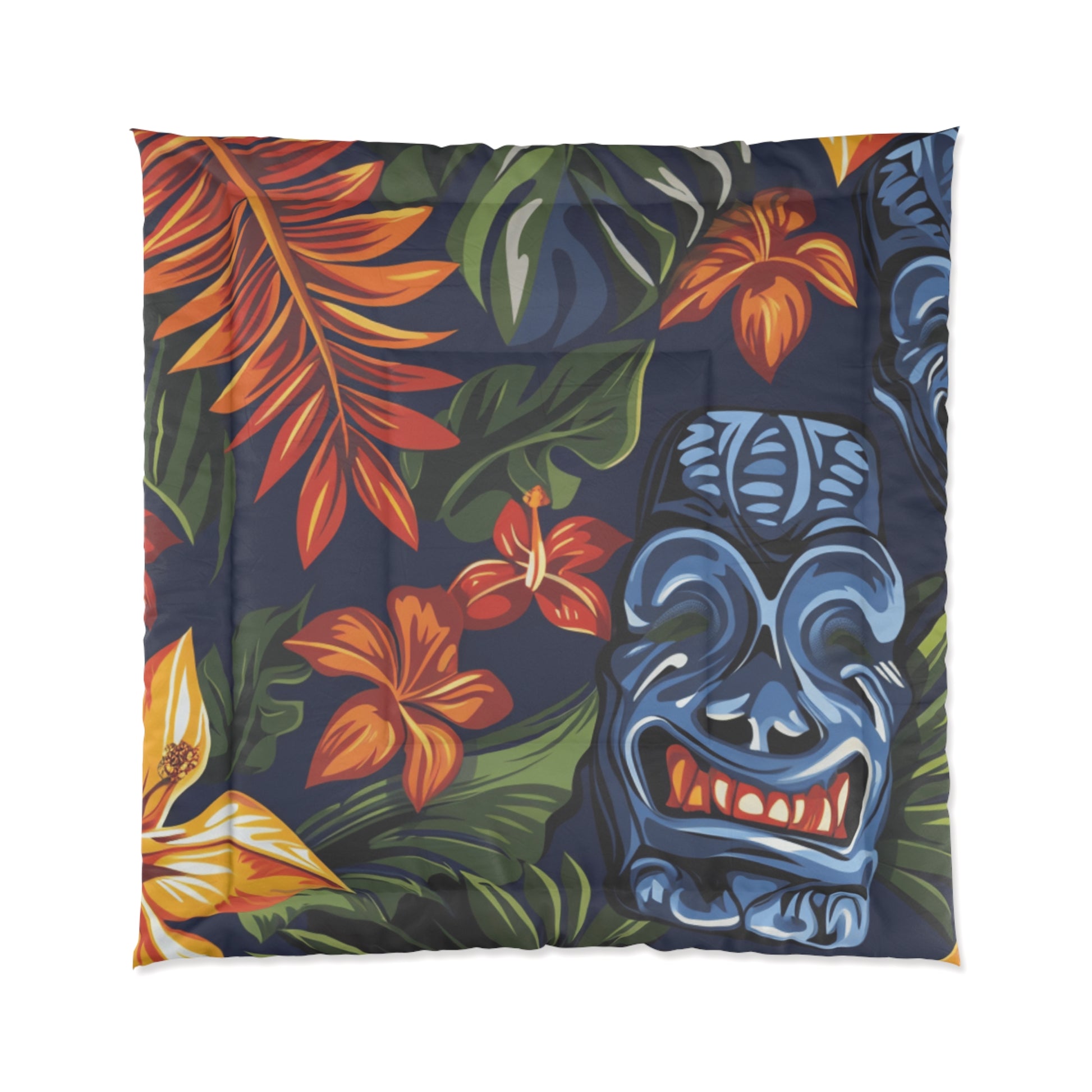Tiki Bloom Navy Comforter, Artsulli - Art is Long, Life is Short, Home Decor, Size, 88" × 88", , , , , 12403296087439685077